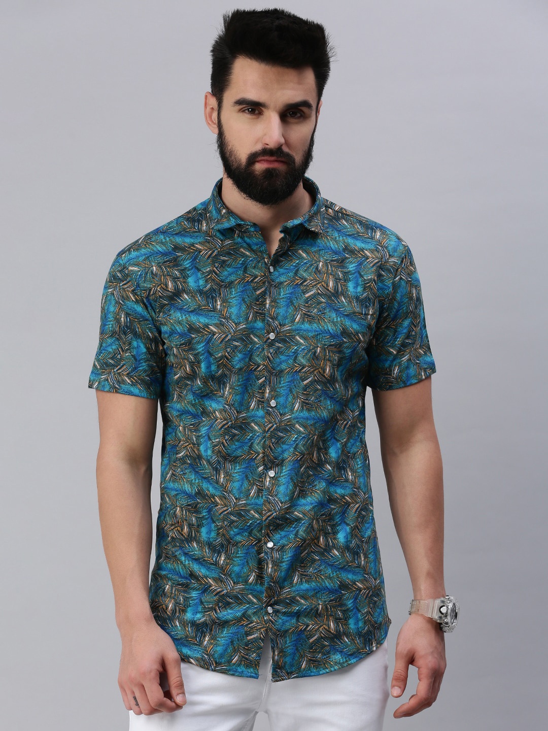 

Rodzen Floral Printed Cotton Casual Shirt, Green