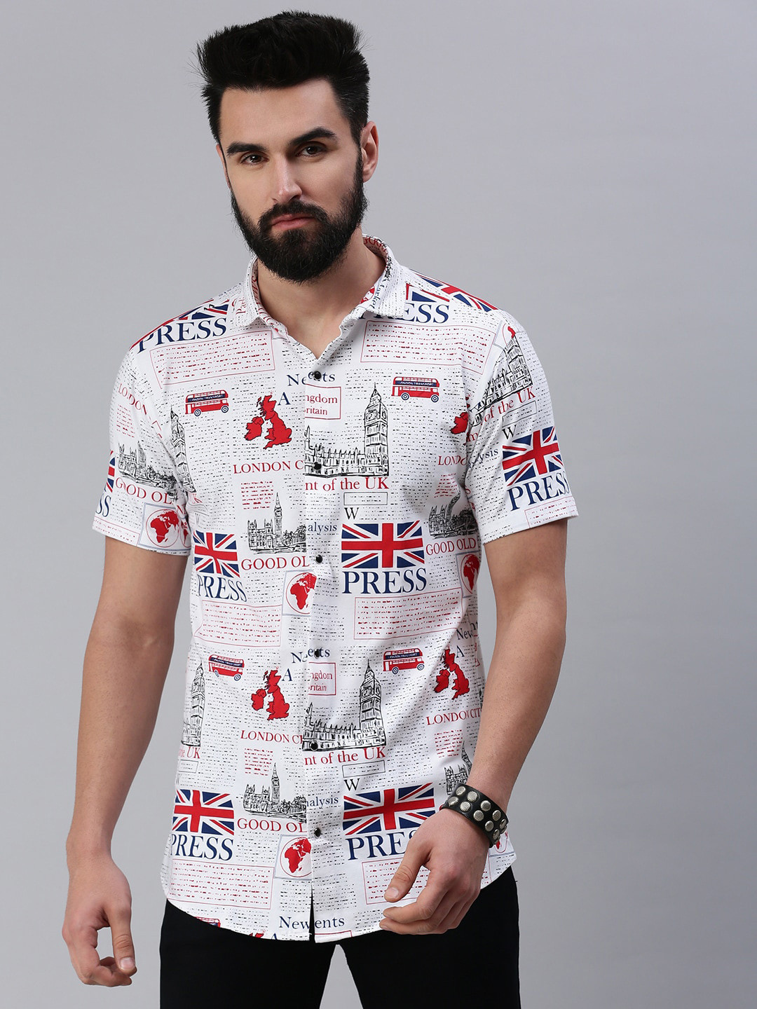 

Rodzen Typography Printed Cotton Casual Shirt, White