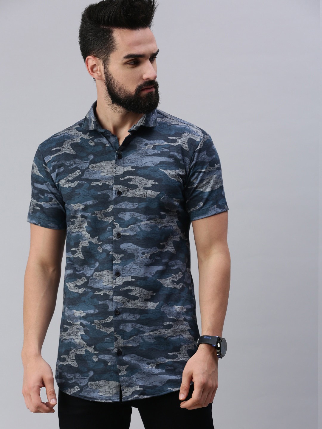

Rodzen Camouflage Printed Cotton Casual Shirt, Blue