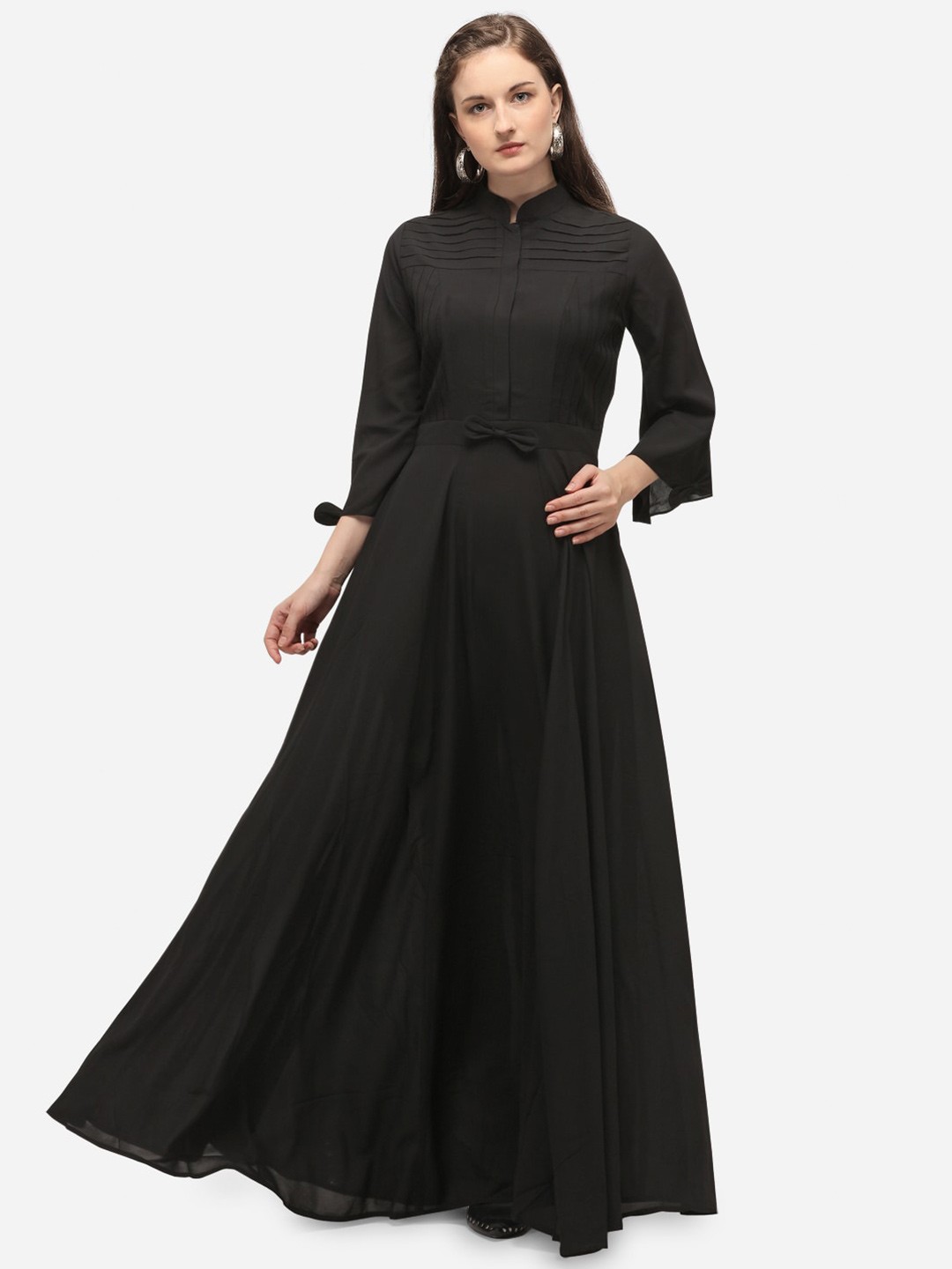 

mf Mandarin Collar Georgette Maxi Dress, Black