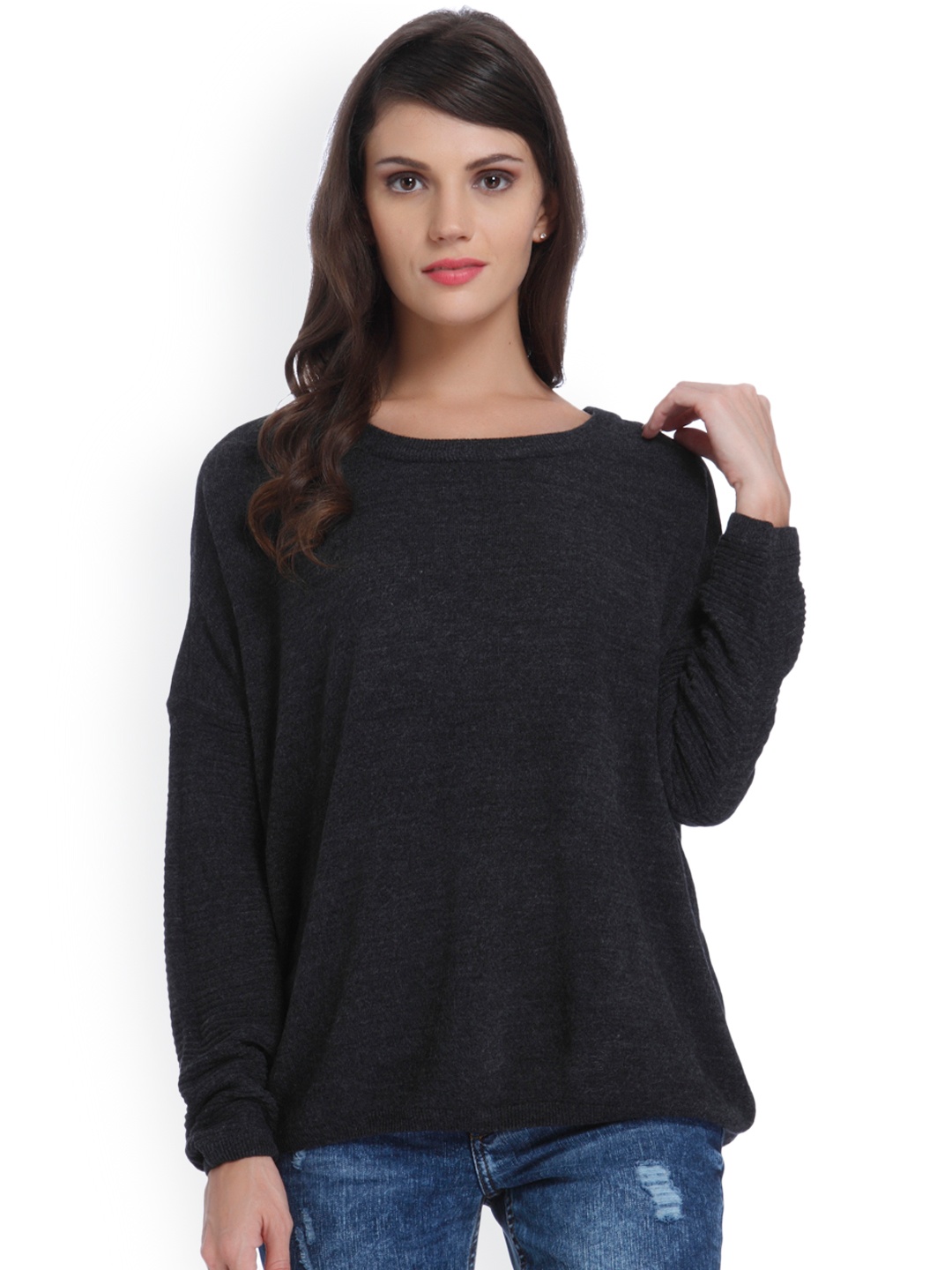 

ONLY Women Charcoal Grey Solid Pullover
