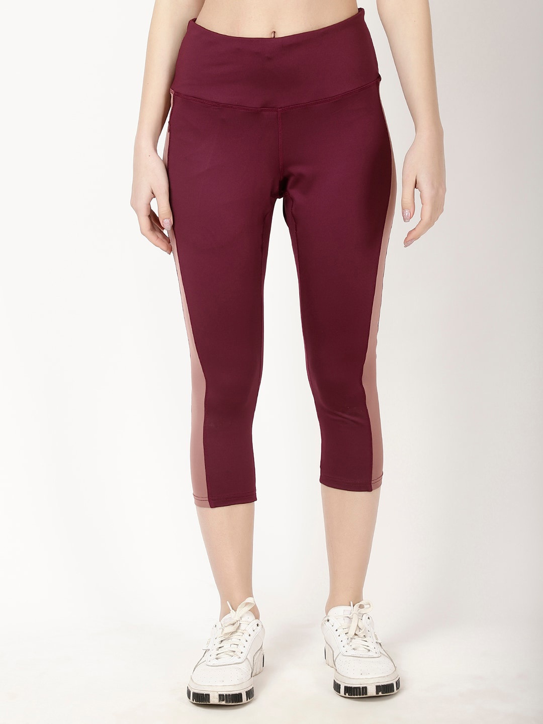 

STUDIOACTIV Women Colourblocked High Rise Skinny Fit Capris, Maroon