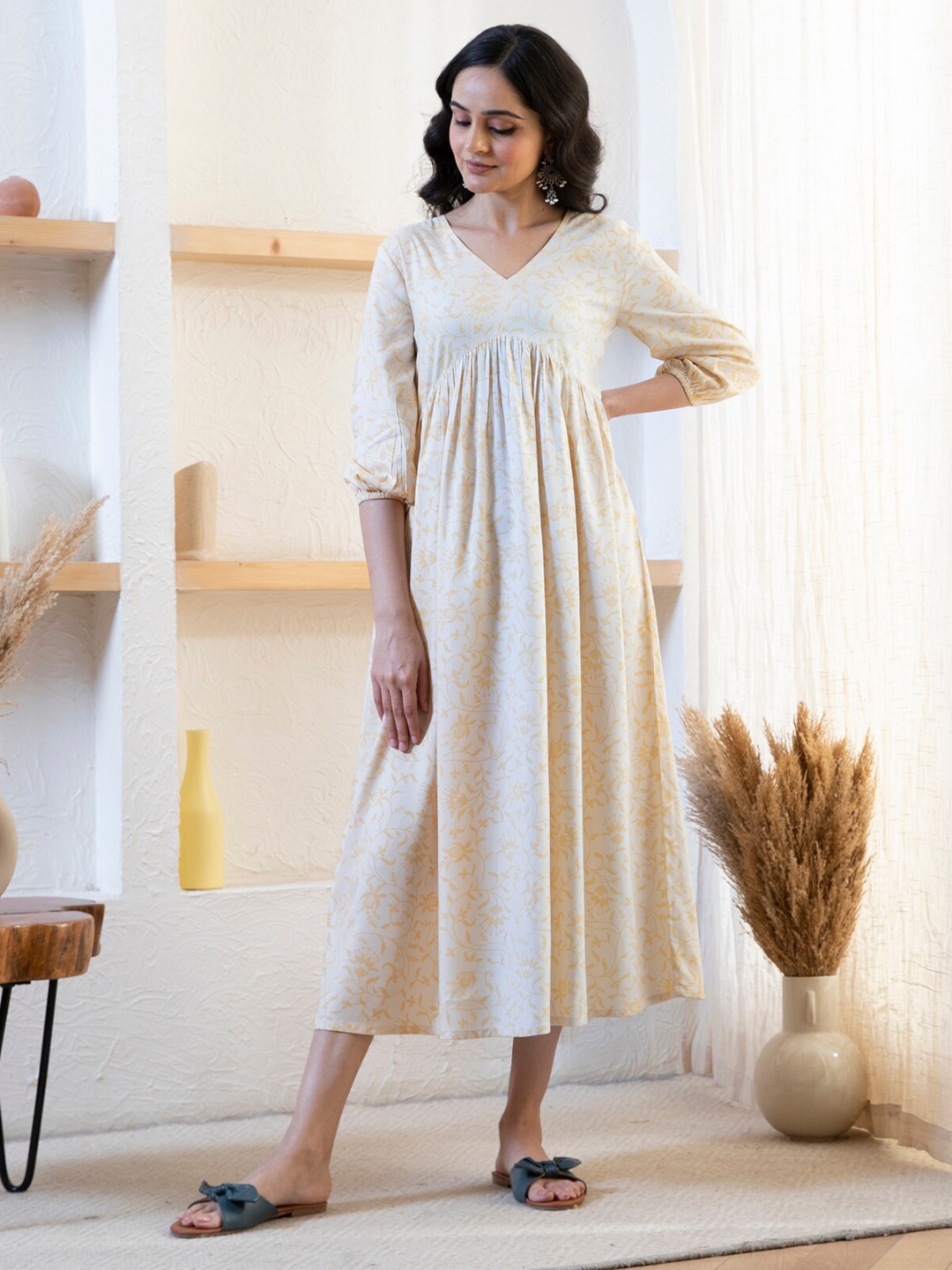 

Rustorange Striped A-Line Maxi Dress, Cream