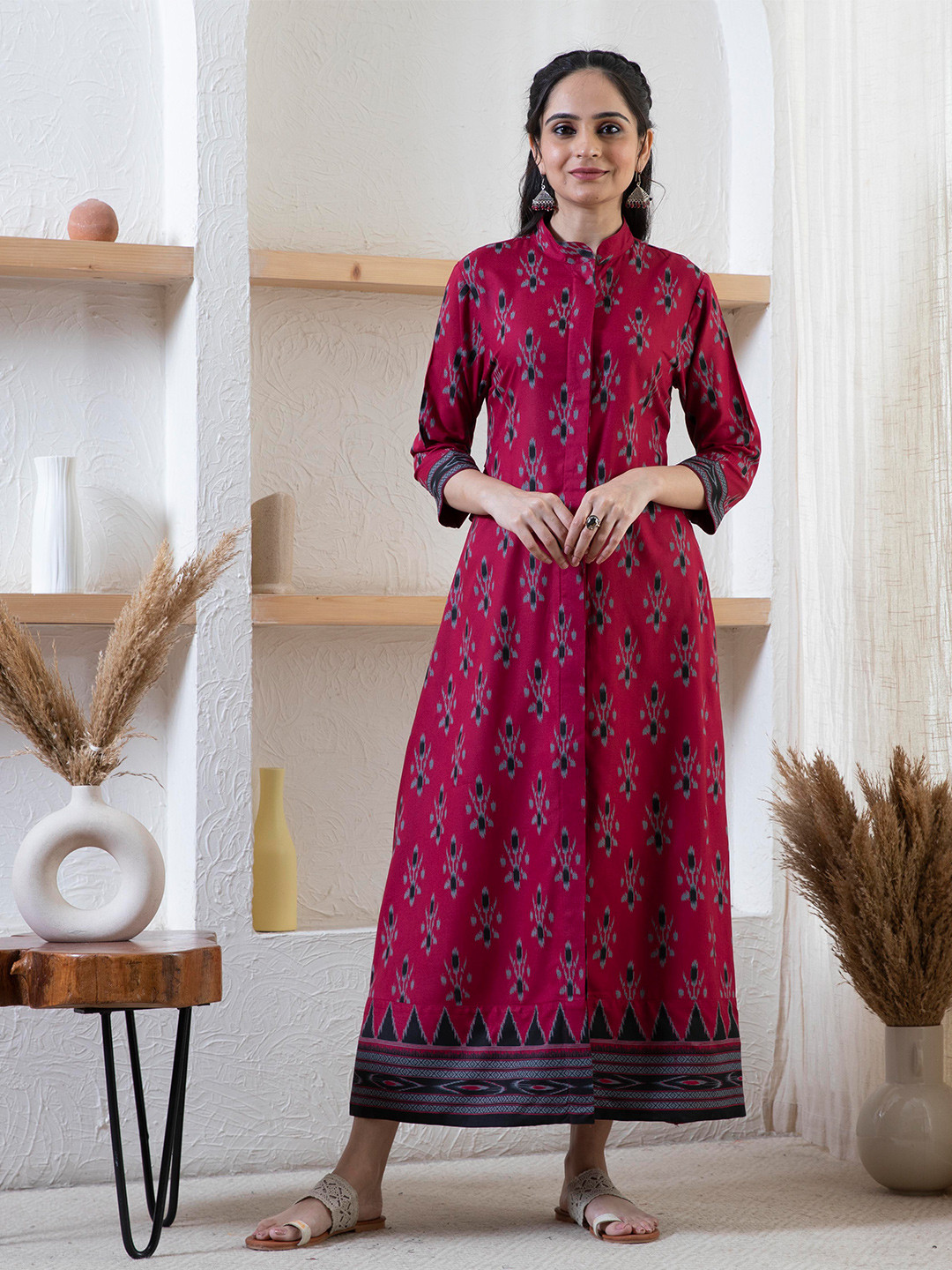 

Rustorange Floral Print Maxi Dress, Maroon