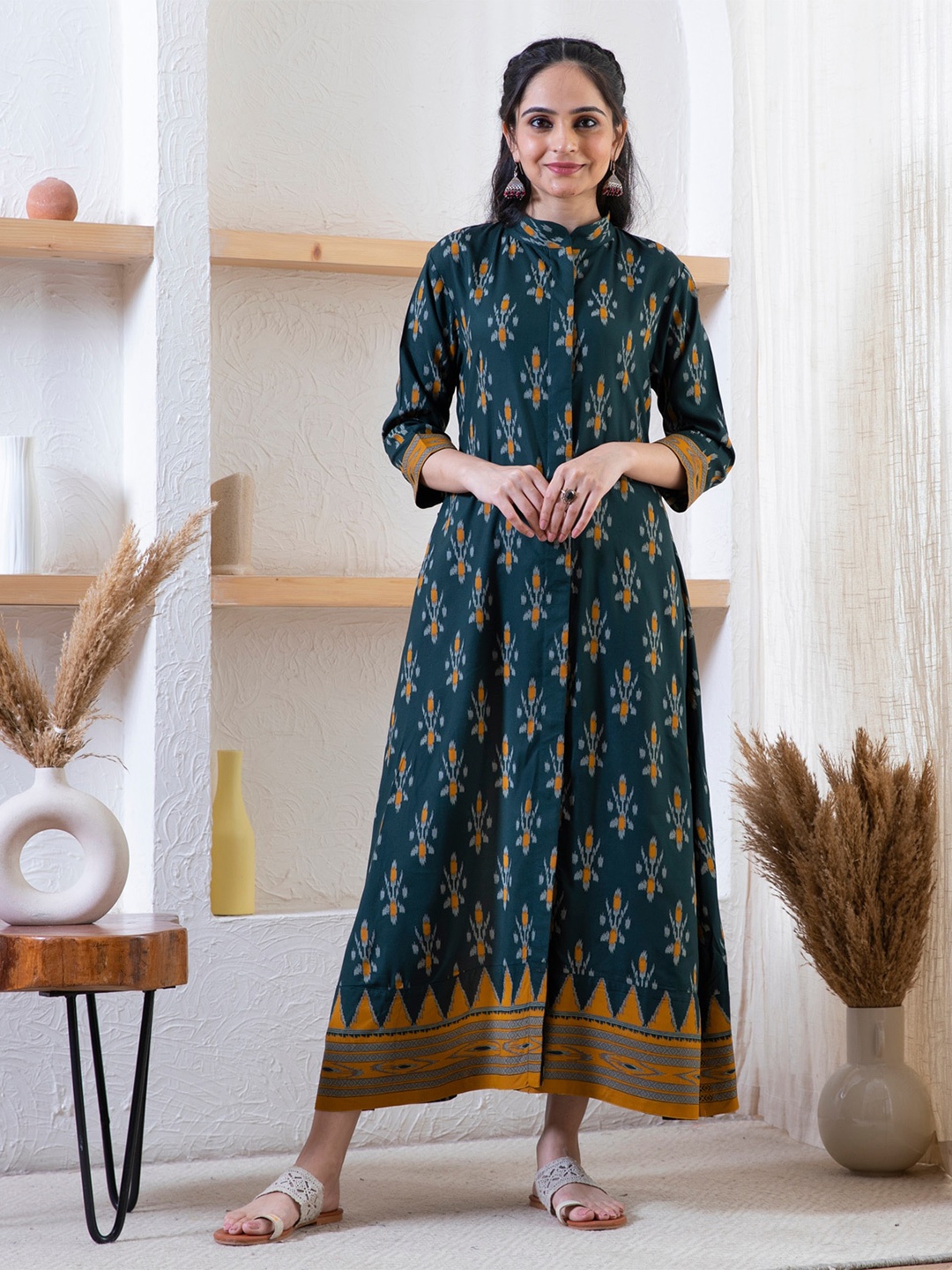 

Rustorange Floral Print Maxi Dress, Green
