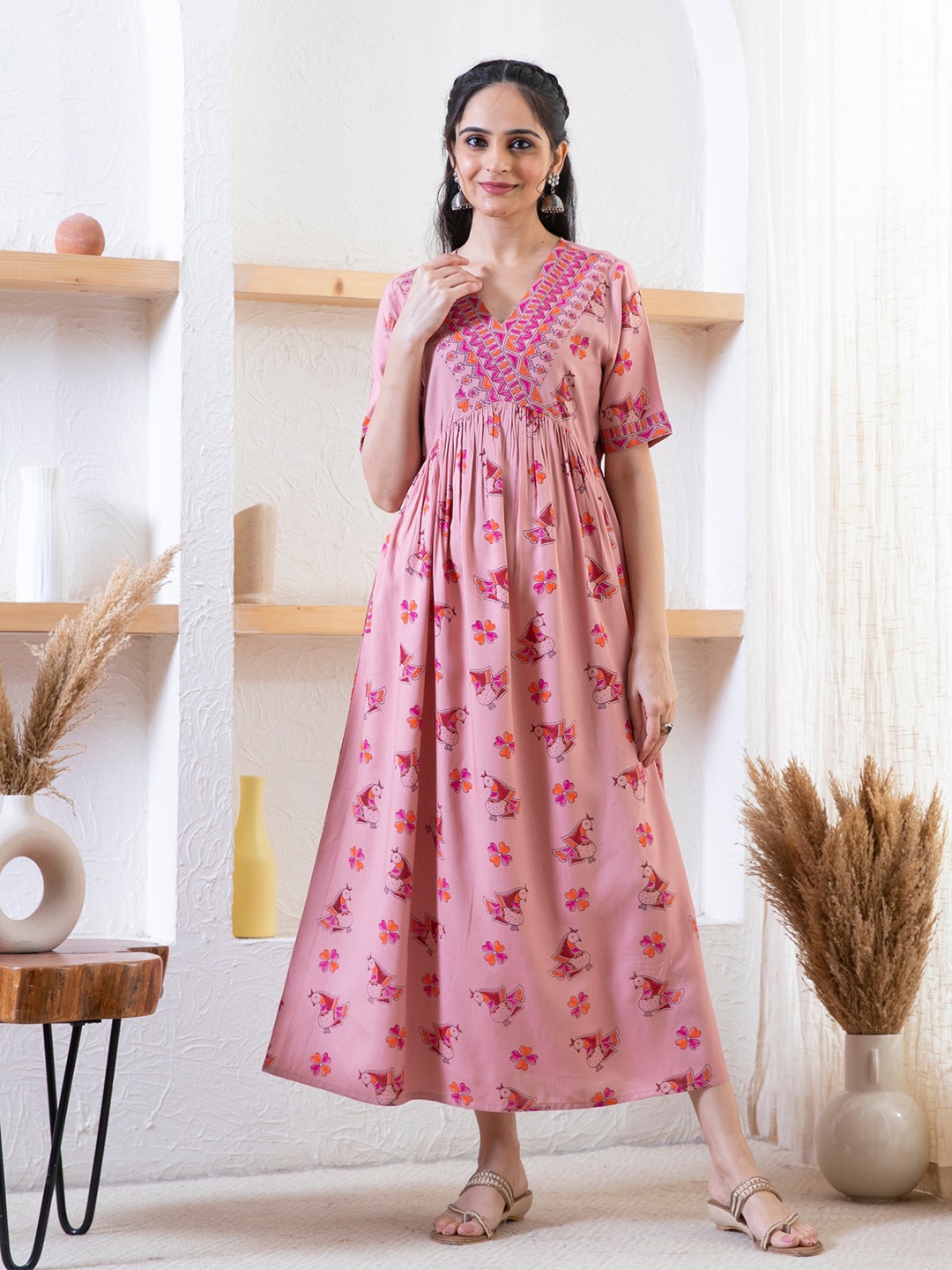 

Rustorange Floral Print Maxi Dress, Pink