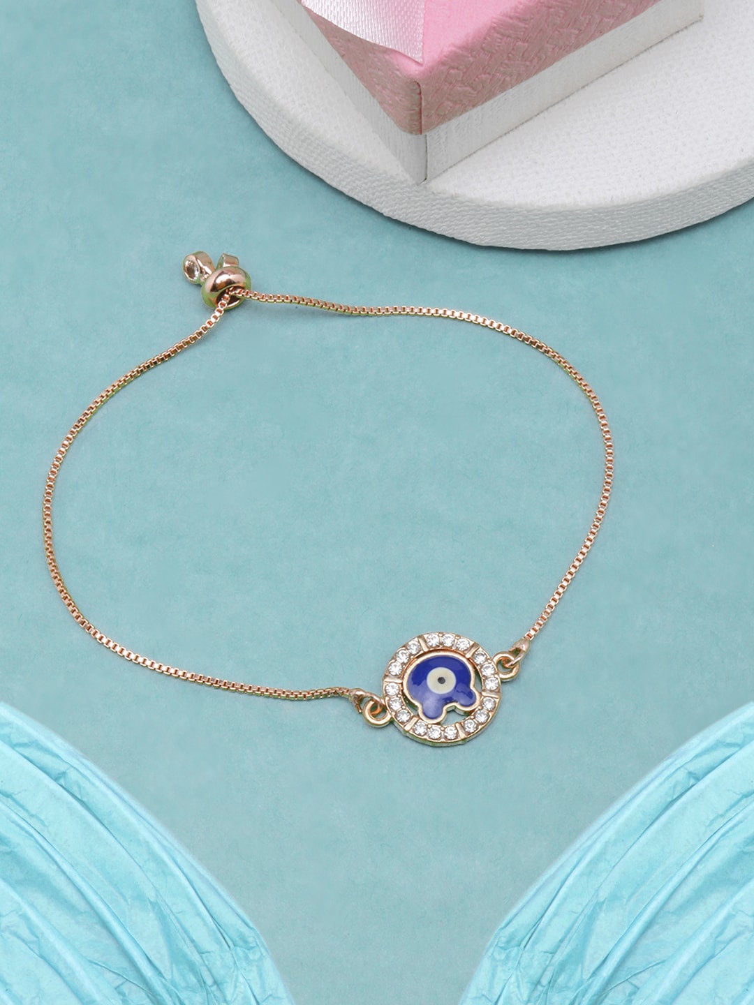 

DressBerry Gold-Plated Stone-Studded Evil Eye Enamelled Charm Bracelet, Blue