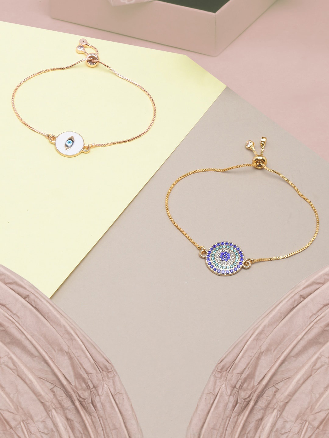 

DressBerry Women Set Of 2 Rose Gold-Plated Charm Bracelet, Blue