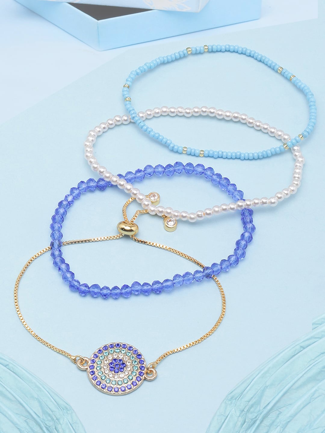 

DressBerry Women Set Of 4 Gold-Plated & Beaded Charm Bracelet, Blue