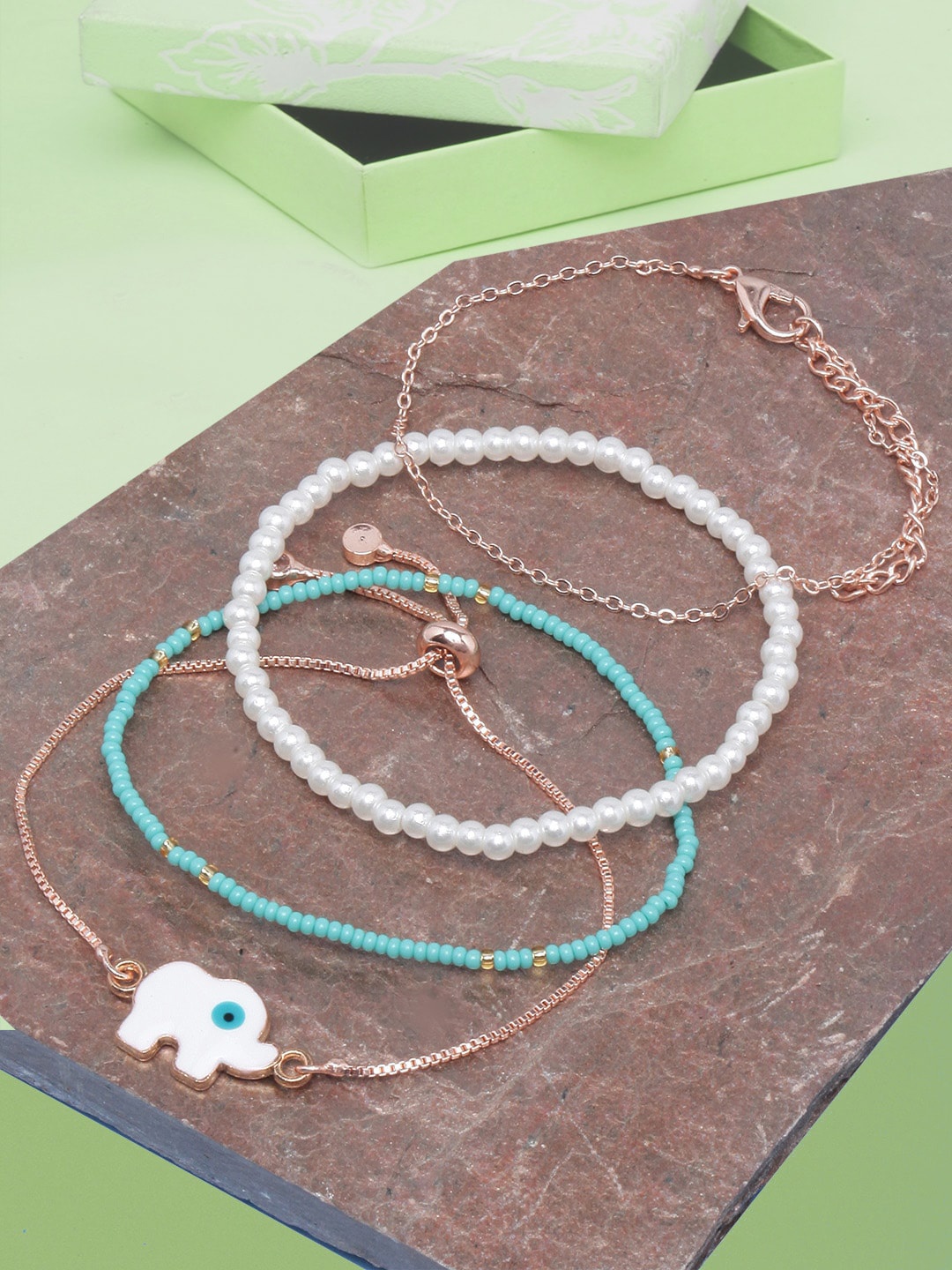 

DressBerry Set Of 4 Rose Gold-Plated Charm Bracelet, White