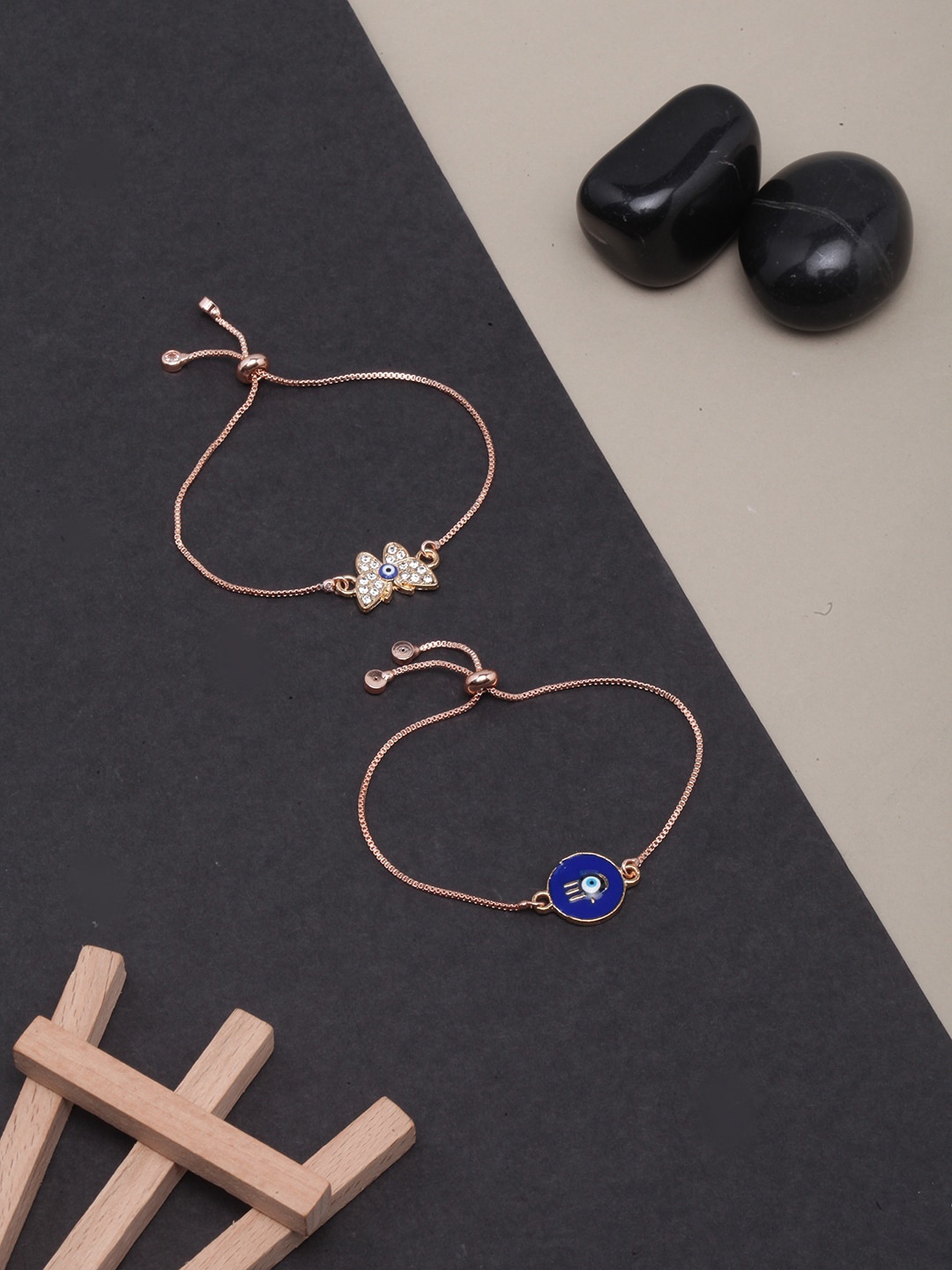 

DressBerry Women Set Of 2 Rose Gold-Plated Charm Bracelet