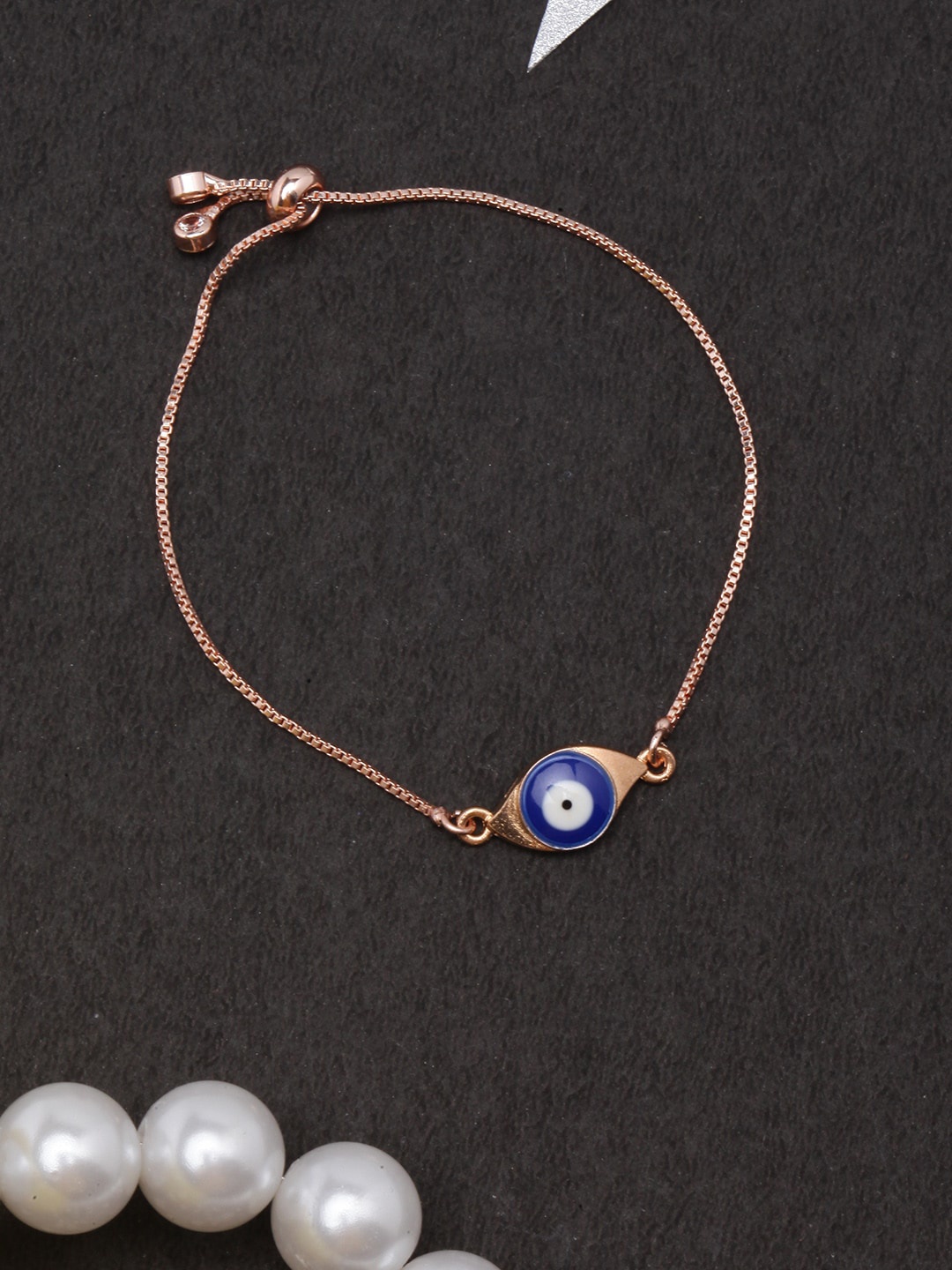 

DressBerry Rose Gold-Plated Enamelled Evil Eye Charm Bracelet, Blue