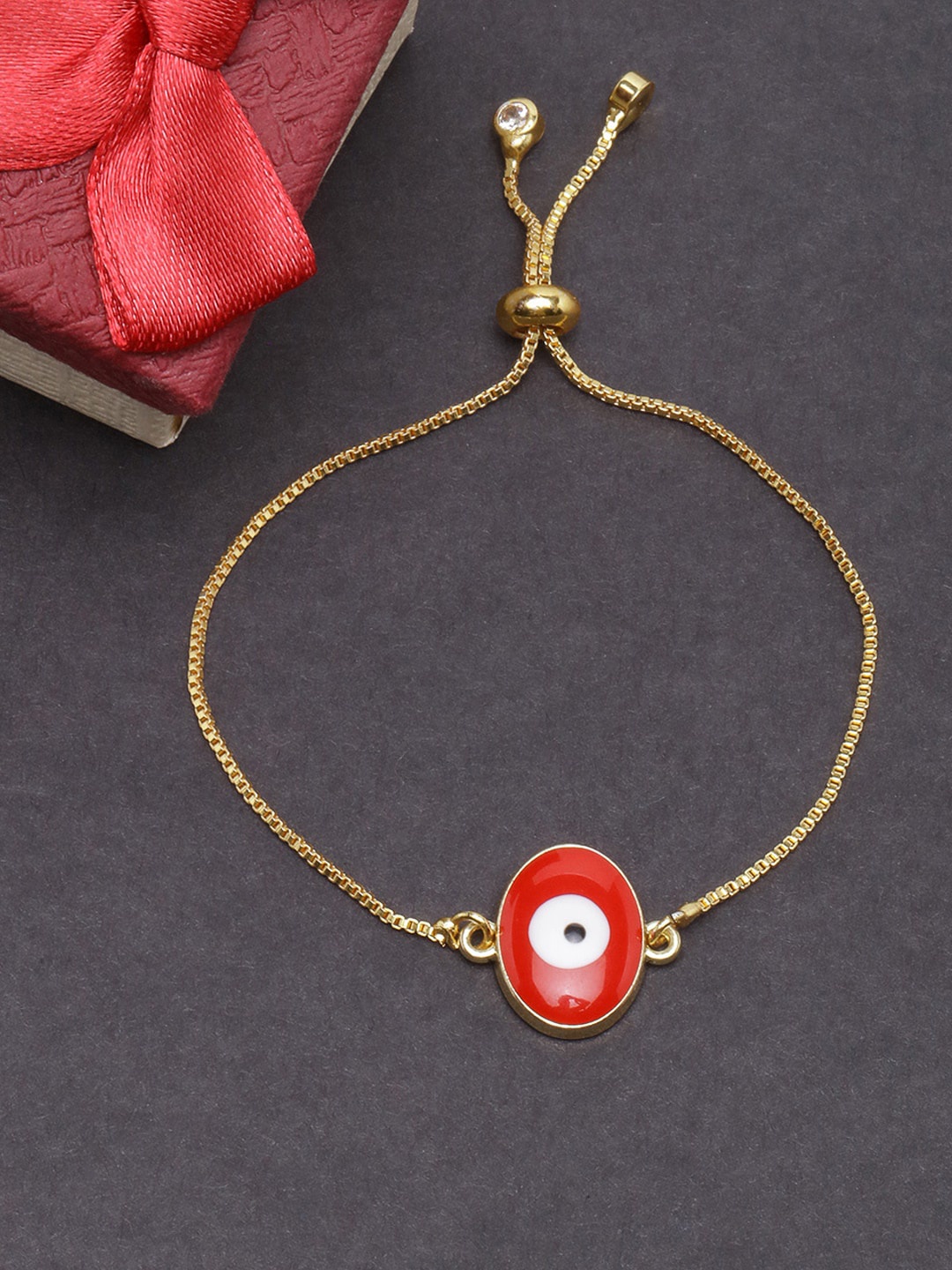 

DressBerry Gold-Plated Oval Shaped Charm Bracelet, Red