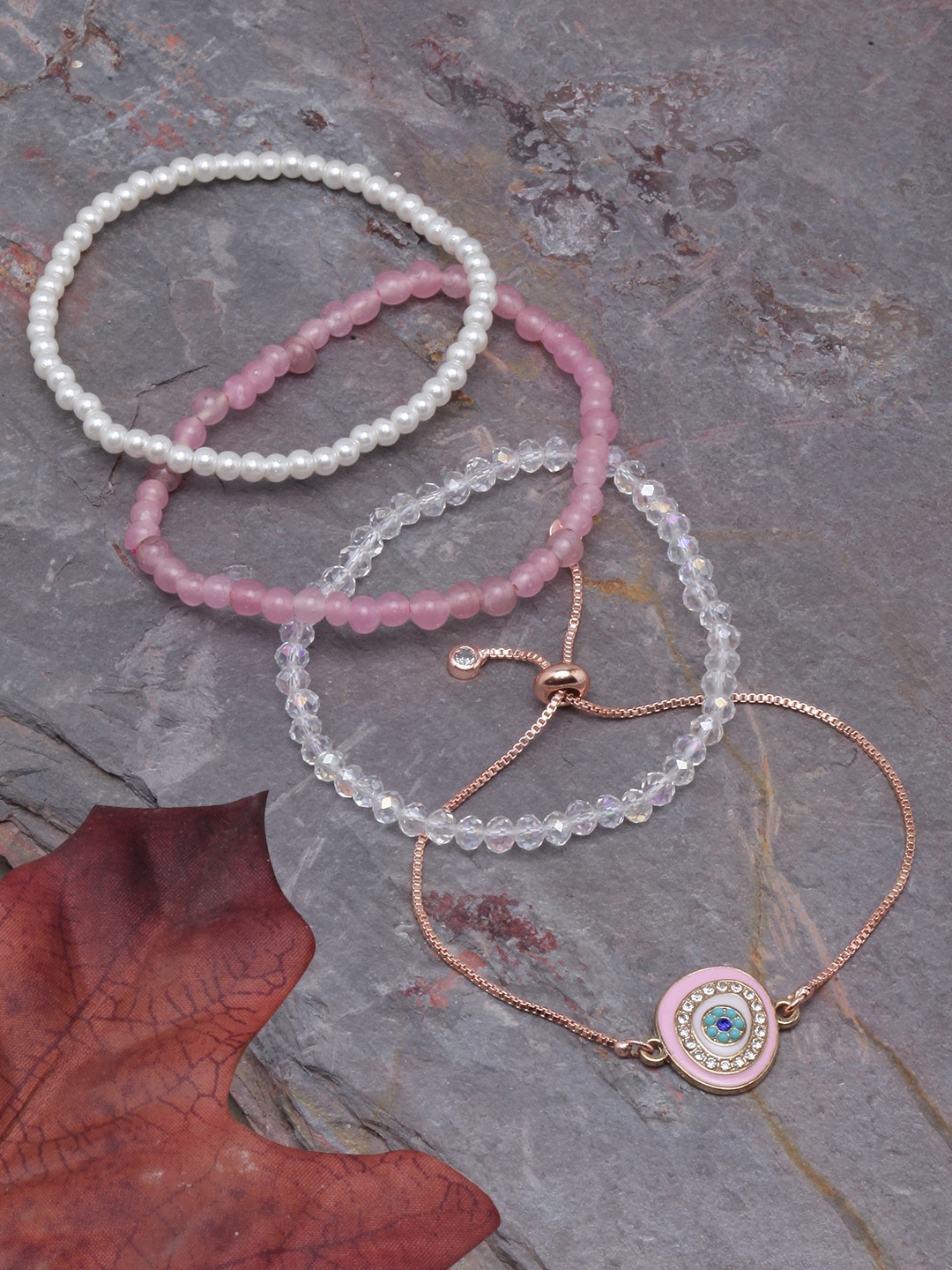 

DressBerry Women Set Of 4 Rose Gold-Plated Charm Bracelet