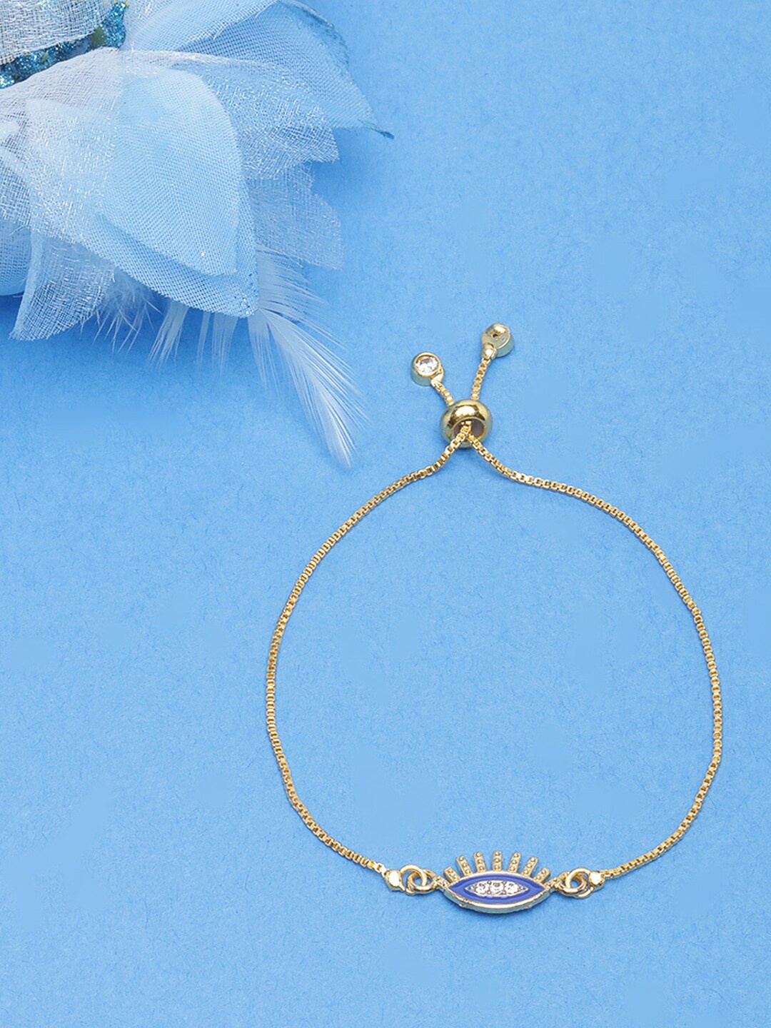 

DressBerry Women Gold-Plated Enamelled Evil Eye Charm Bracelet, Blue