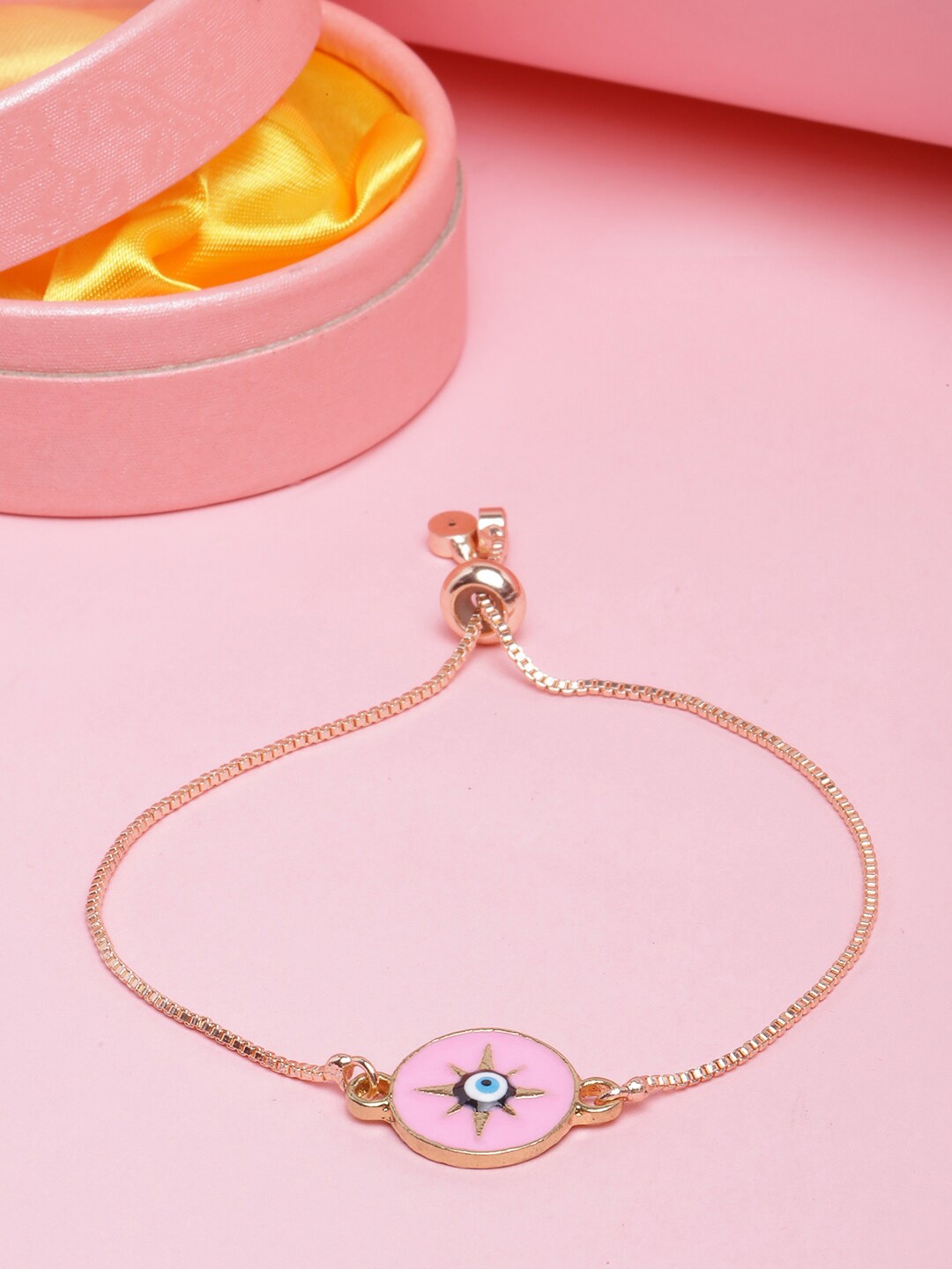 

DressBerry Rose Gold-Plated Evil Eye Enamelled Charm Bracelet, Pink