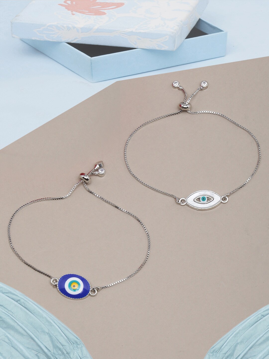 

DressBerry Women Set Of 2 Silver-Plated Enamelled Charm Bracelet, Blue