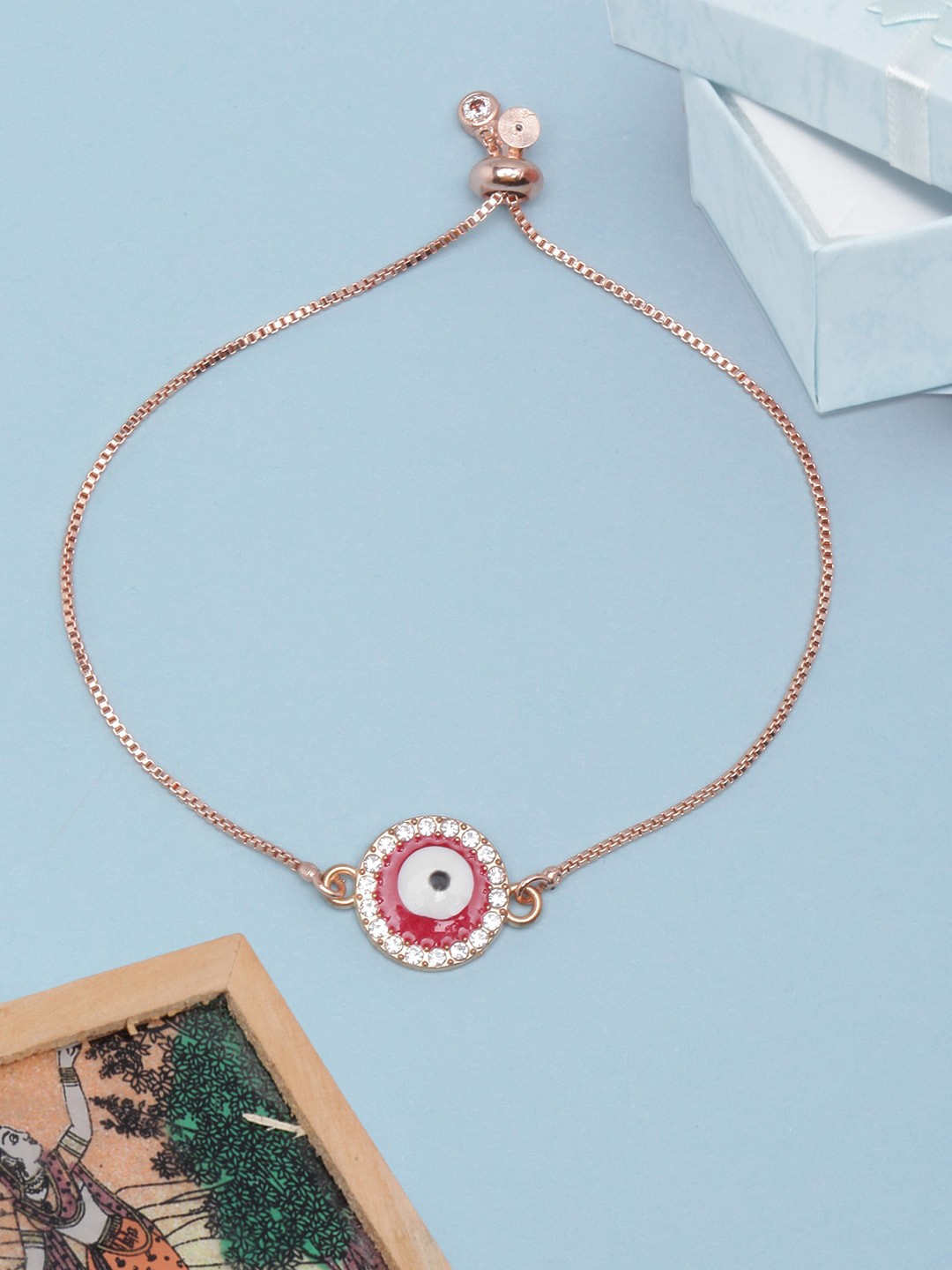 

DressBerry Women Brass Enamelled Rose Gold-Plated Charm Bracelet, Red