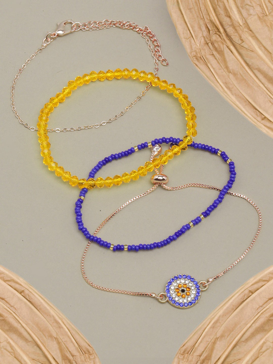 

DressBerry Women Set Of 4 Rose Gold-Plated & Beaded Charm Bracelet, Blue