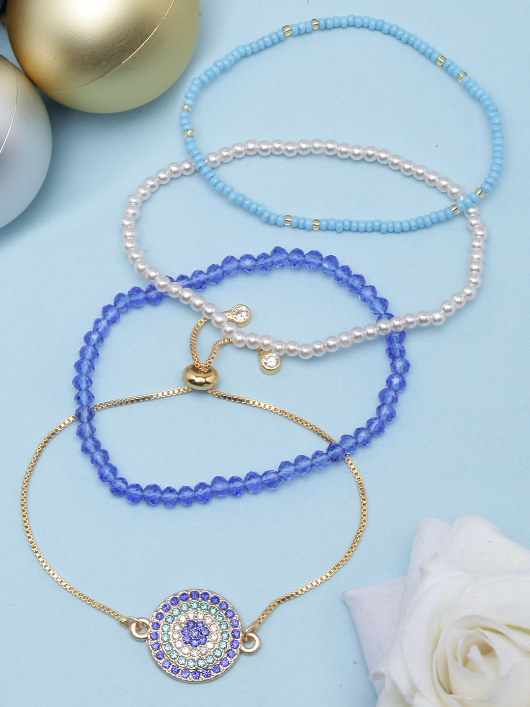 

DressBerry Women Set Of 4 Gold-Plated Charm Bracelet, Blue