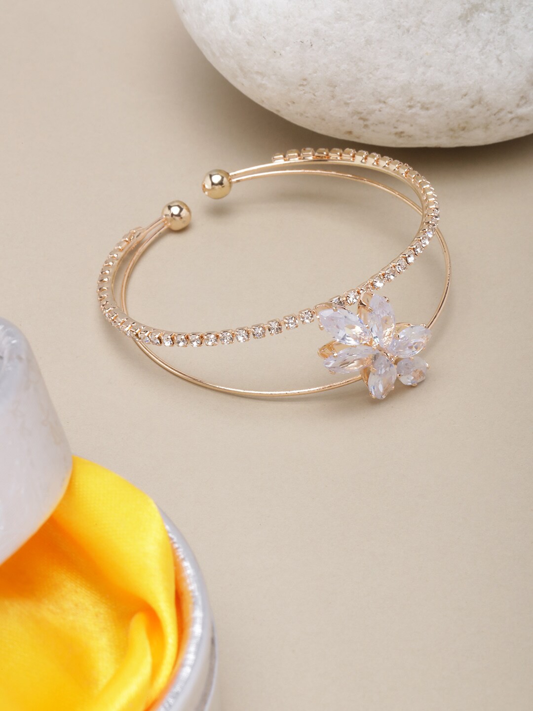 

DressBerry Women Rose Gold-Plated Cubic Zirconia Kada Bracelet, White