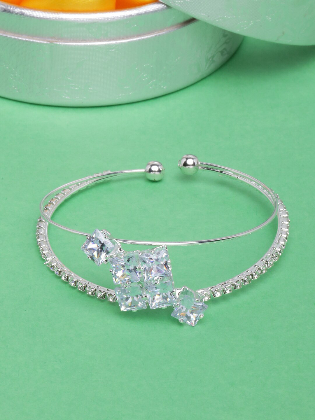 

DressBerry Silver-Plated Brass Bangle Style Bracelet, White