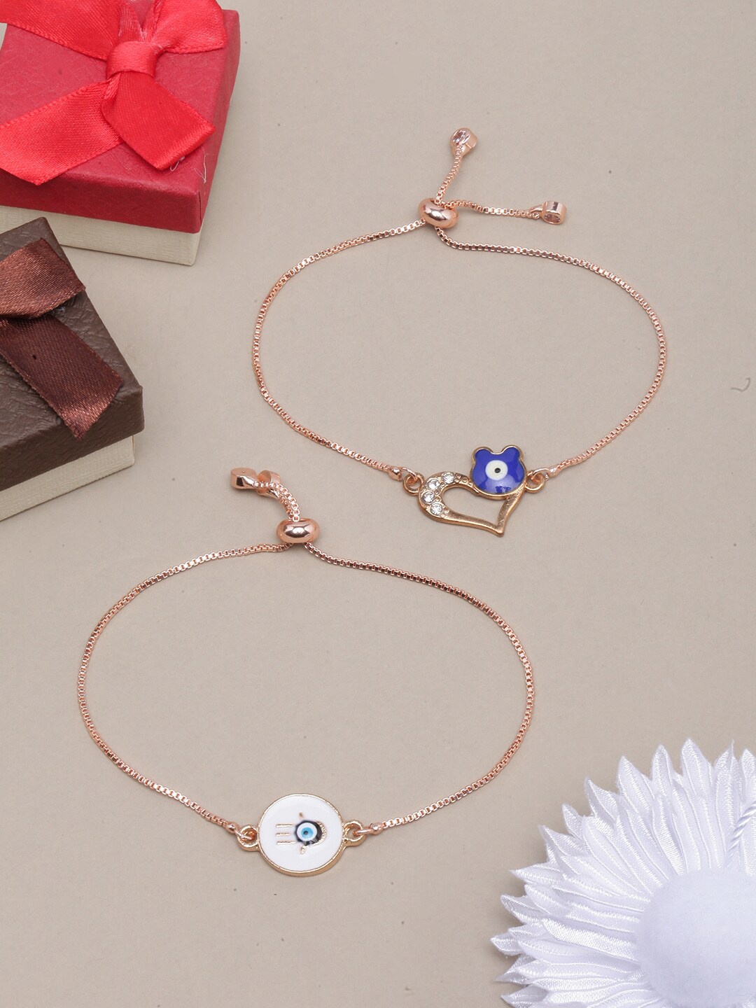 

DressBerry 2Pcs Rose Gold-Plated Charm Bracelet, Blue