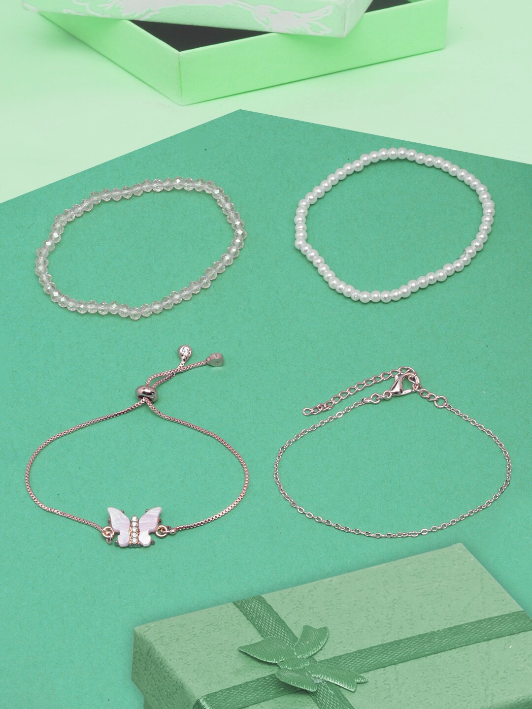 

DressBerry Women Set Of 4 Rose Gold-Plated Charm Bracelet