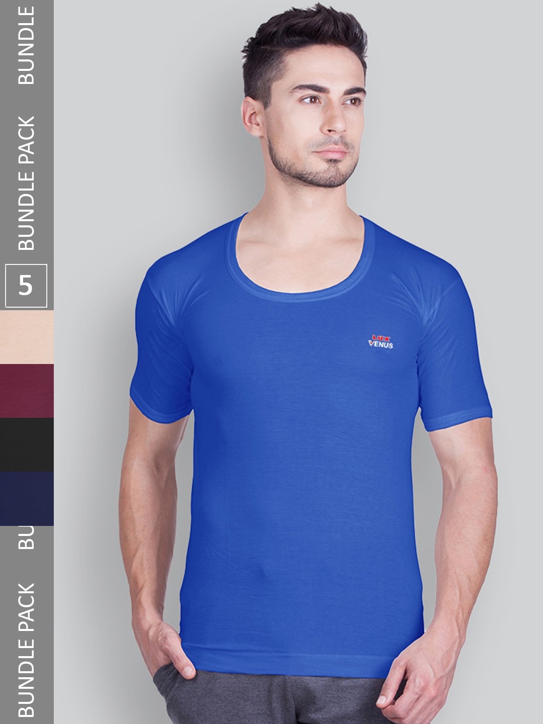

LUX VENUS Men Pack Of 3 Assorted Pure Cotton Round Neck Undershirt Innerwear Vests
