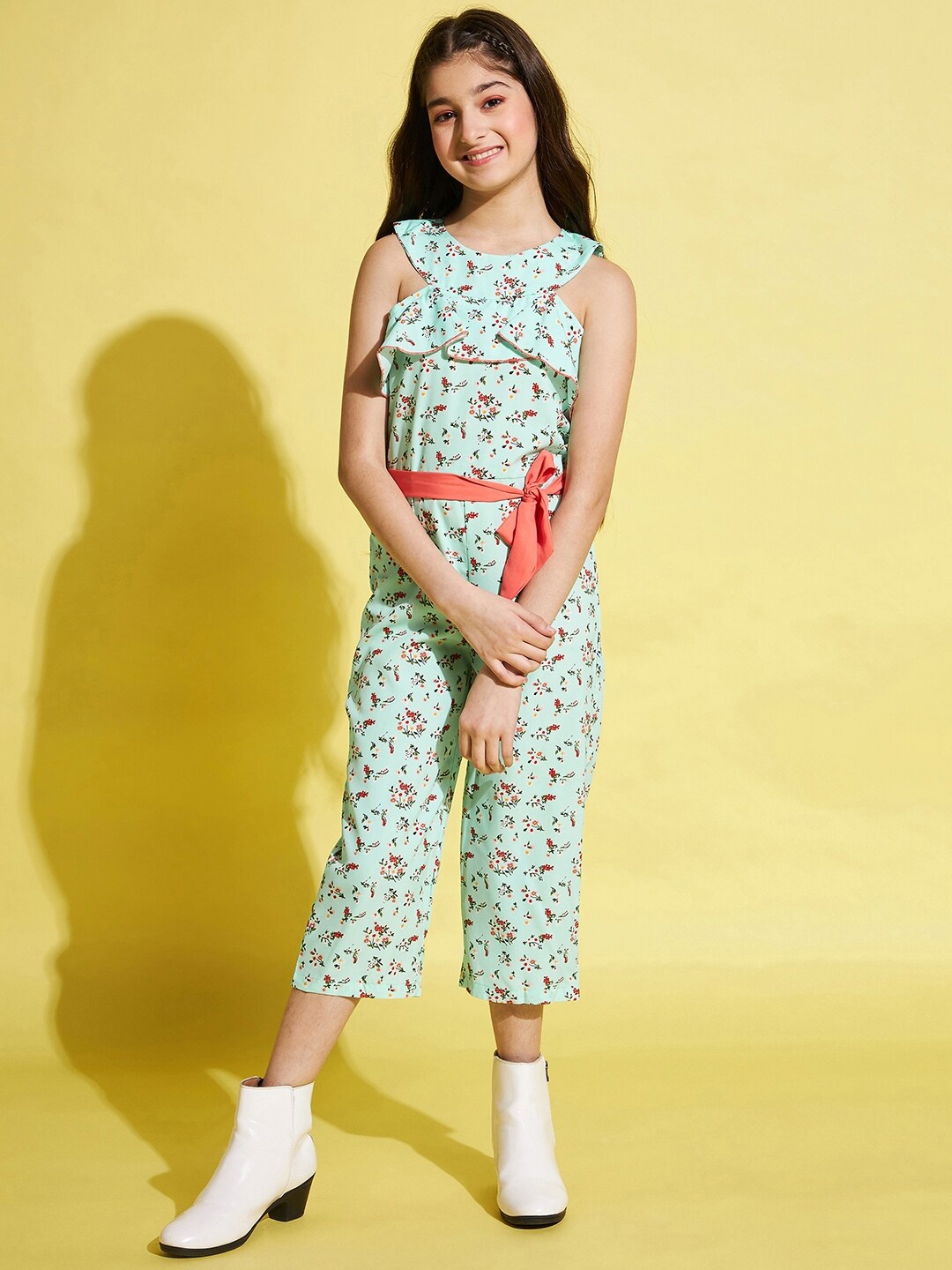 

Stylo Bug Girls Printed Halter Neck Capric Jumpsuit, Sea green