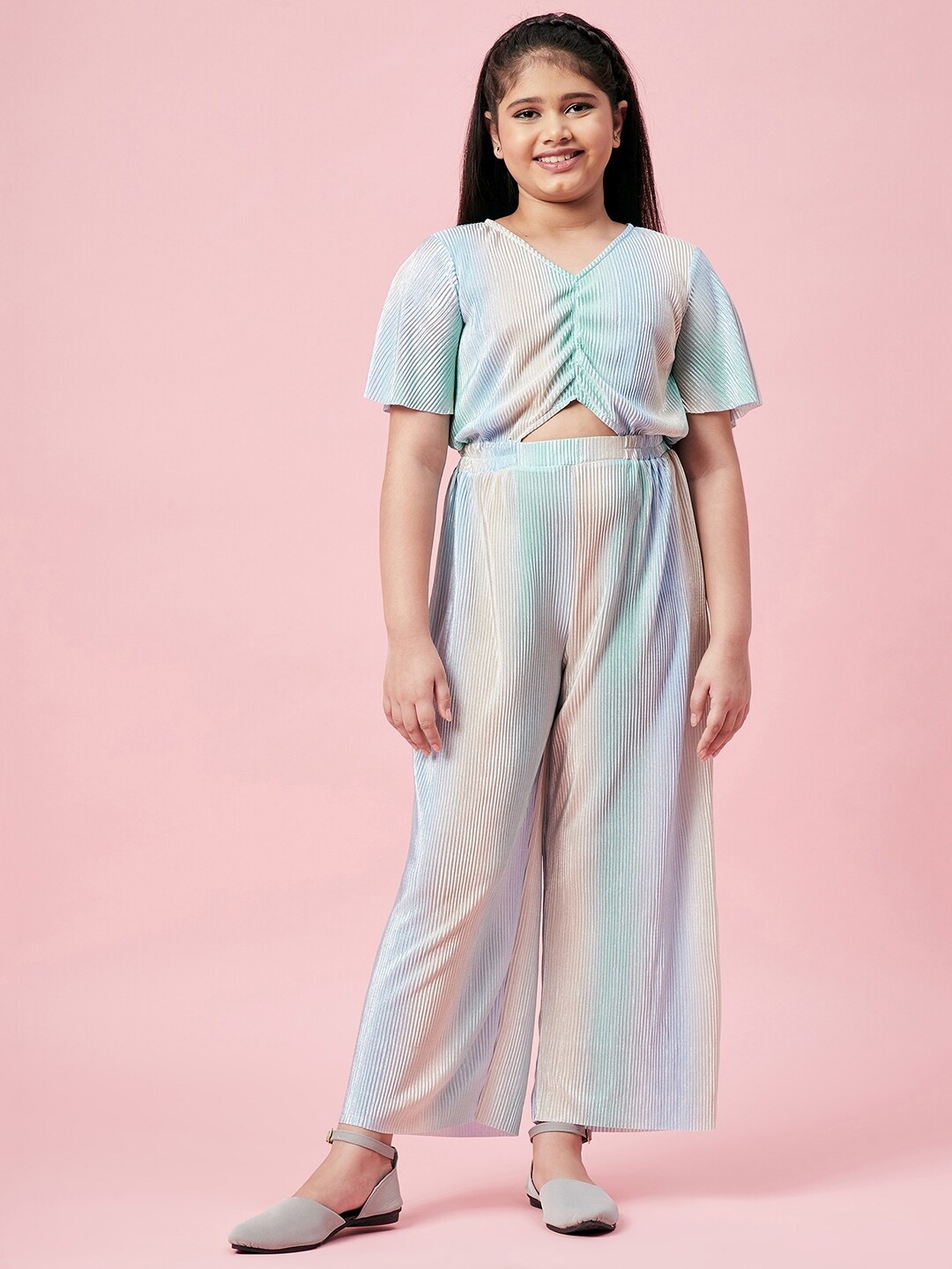 

Stylo Bug Girls Colourblocked V-Neck Basic Jumpsuit, Sea green