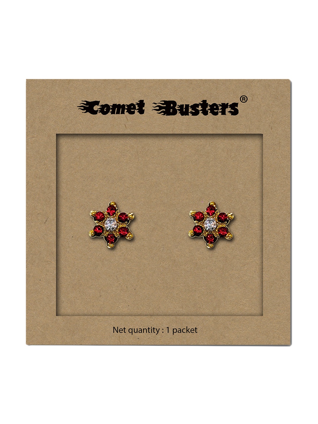 

Comet Busters Gold-Plated Stone-Studded Floral Studs Earrings, Maroon