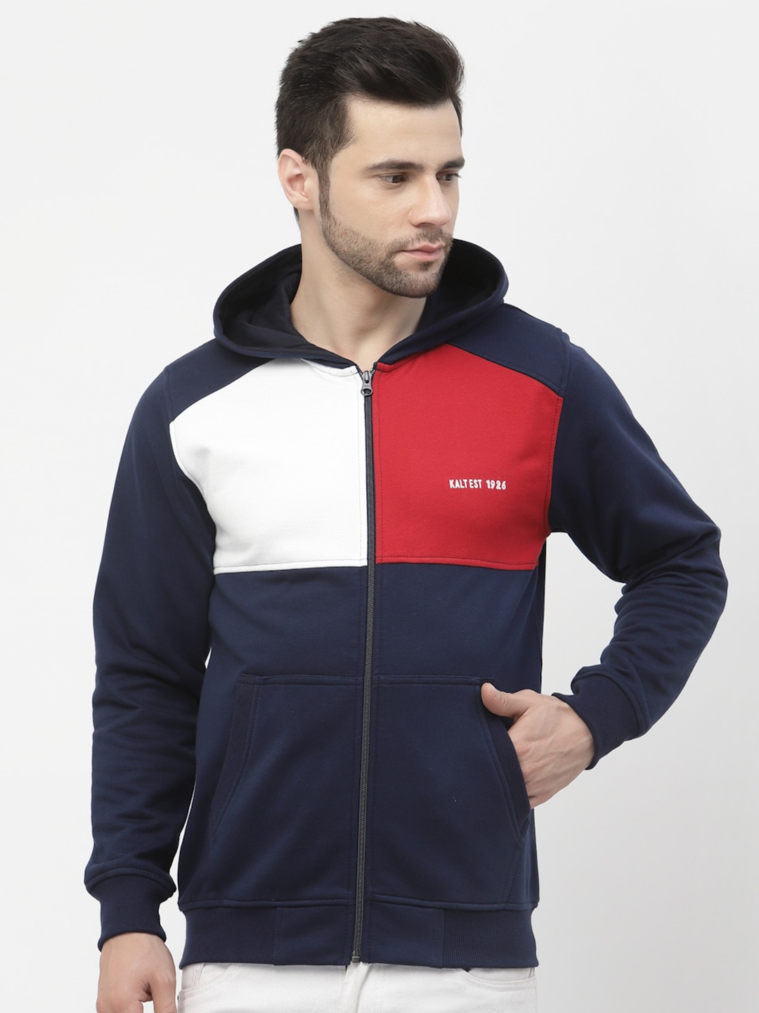 

Kalt Plus Size Colourblocked Hooded Sweatshirt, Navy blue