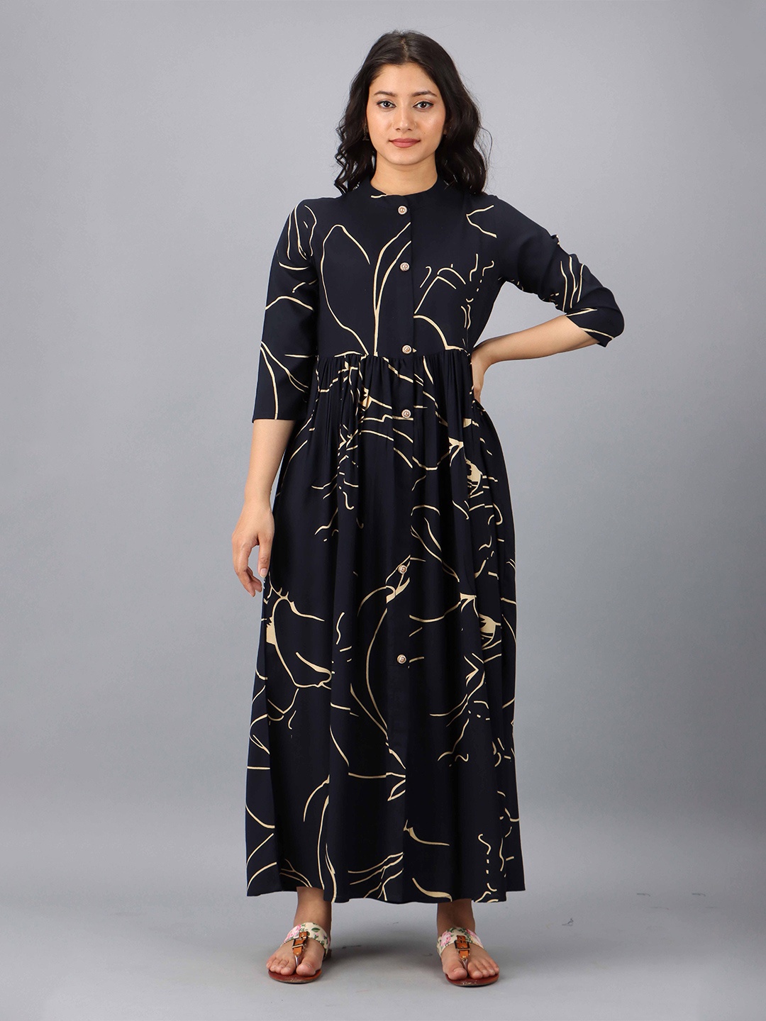 

Pankvi Abstract Printed Fit & Flare Maxi Dress, Navy blue