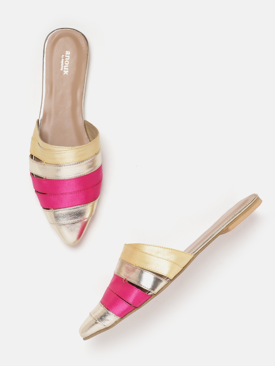 

Anouk Women Colourblocked Mules, Gold