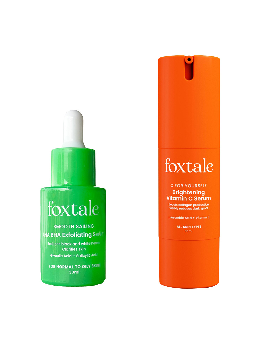 

FoxTale Smooth Sailing AHA BHA Exfoliating & Vitamin C Face Serum-30ml Each, Green