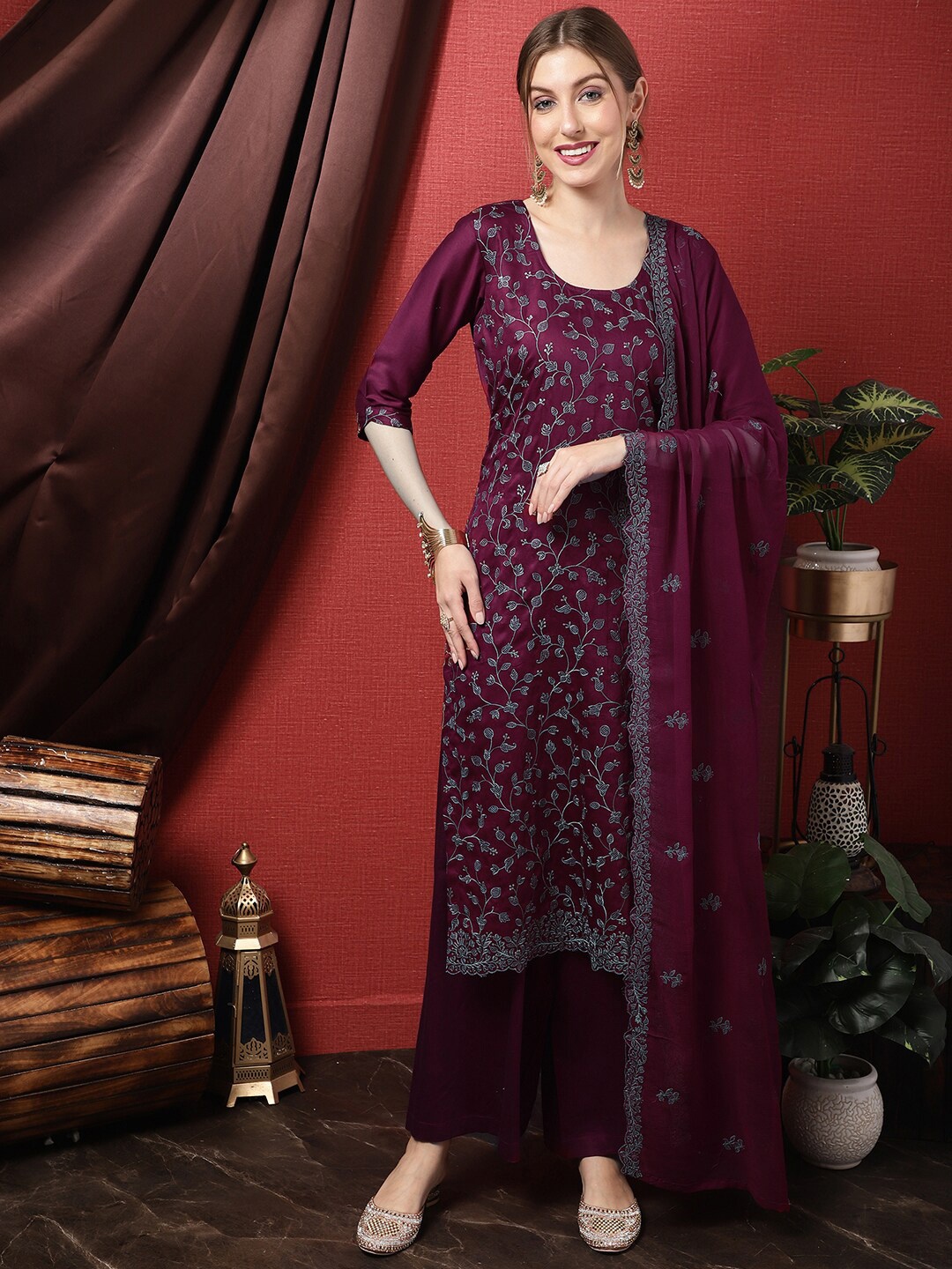 

Stylee LIFESTYLE Embroidered Unstitched Dress Material, Magenta