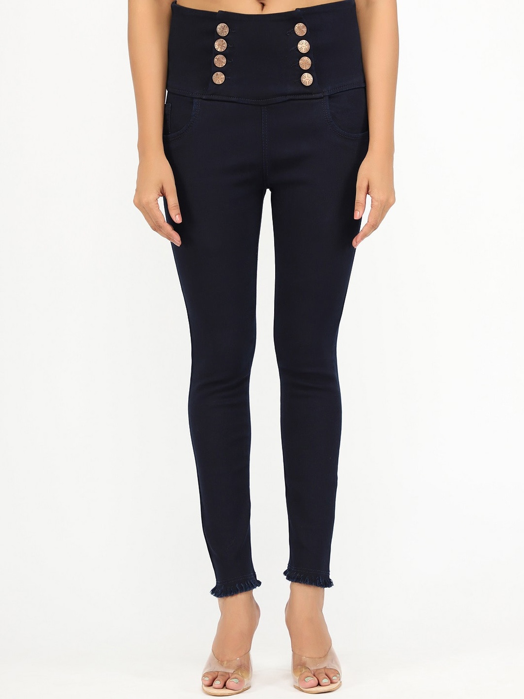 

AngelFab Women Jean Skinny Fit High-Rise Stretchable Cotton Jeans, Navy blue