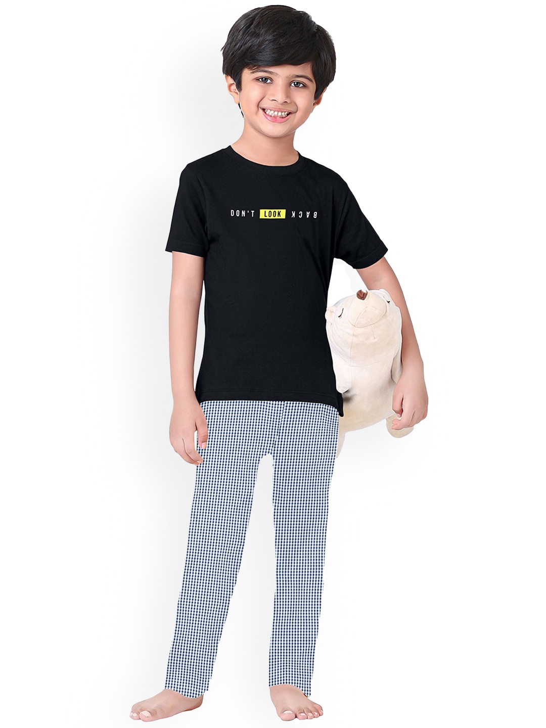 

FUNKRAFTS Kids Typography Printed Pure Cotton Night Suit, Black