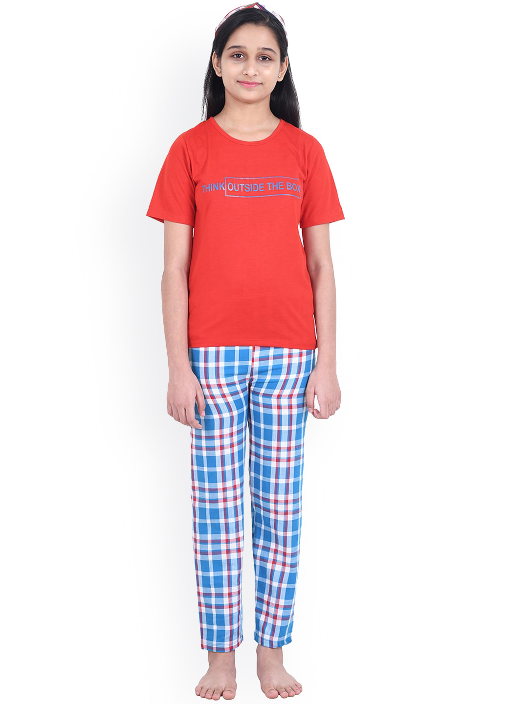 

FUNKRAFTS Girls Typography Printed Pure Cotton Night Suit, Red