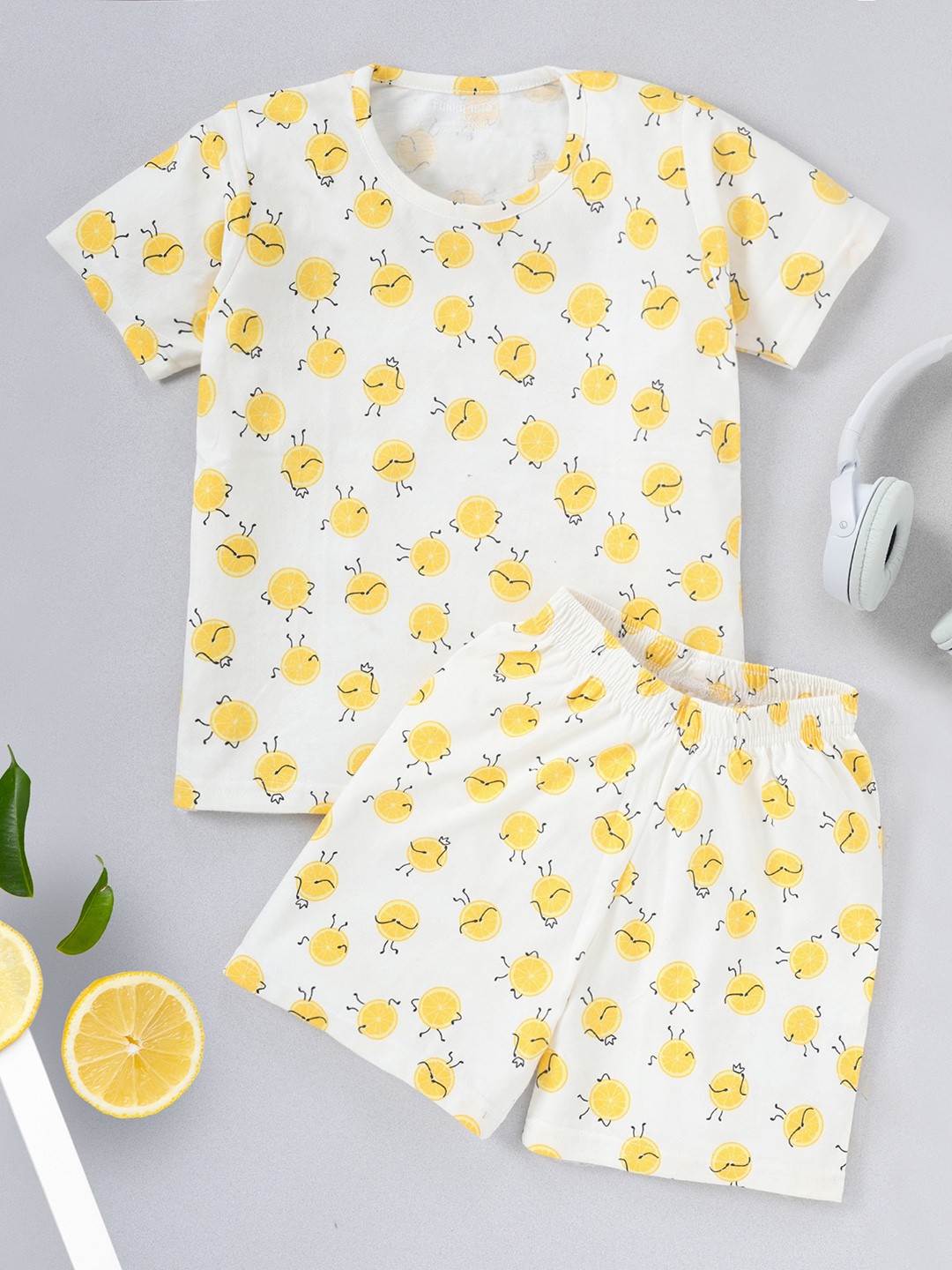 

FUNKRAFTS Kids Conversational Printed Pure Cotton Night Suit, Yellow