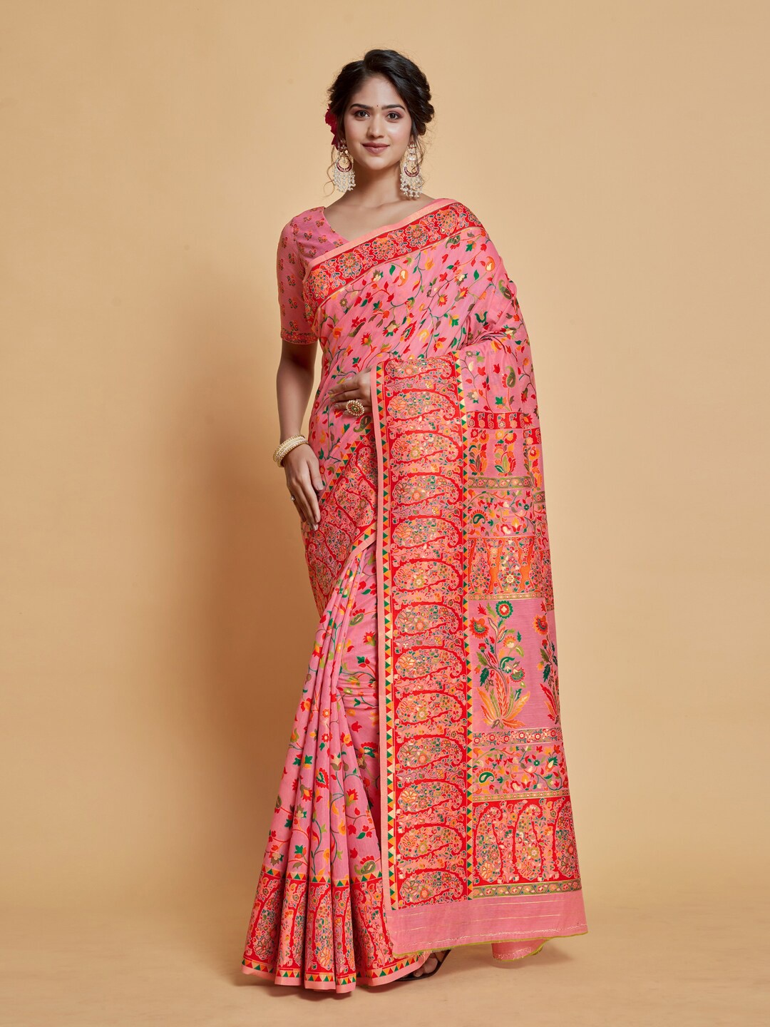 

GAJARAI Woven Design Silk Blend Banarasi Saree, Pink