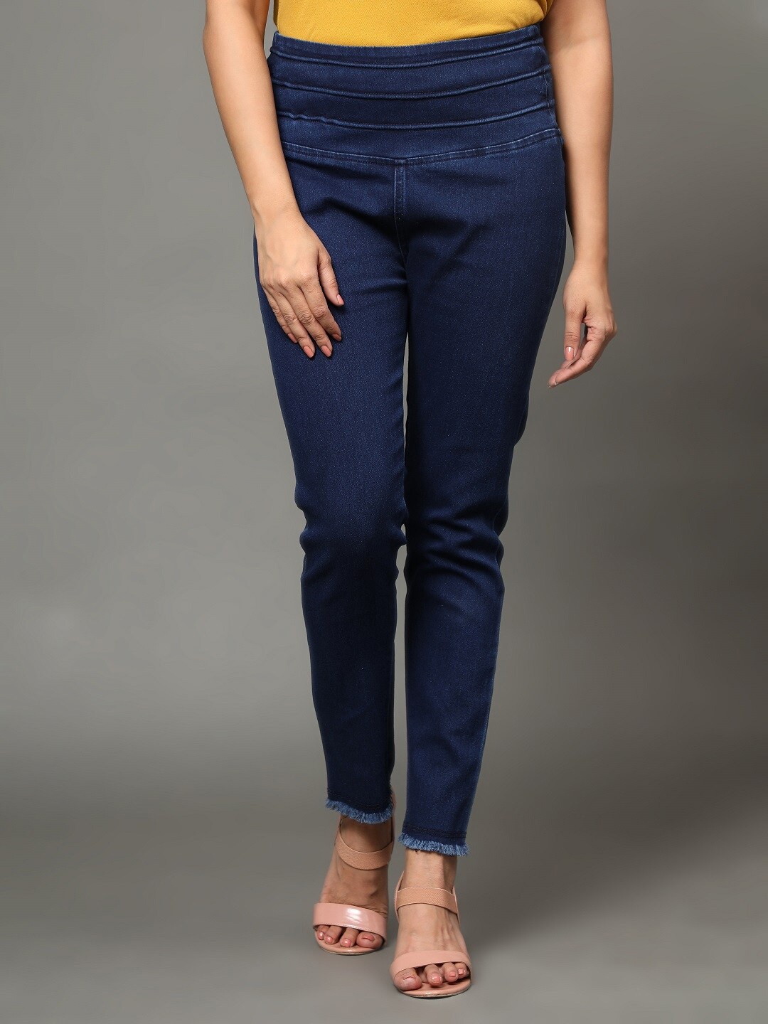 

AngelFab Women Regular Fit Cotton Denim Jeggings, Navy blue
