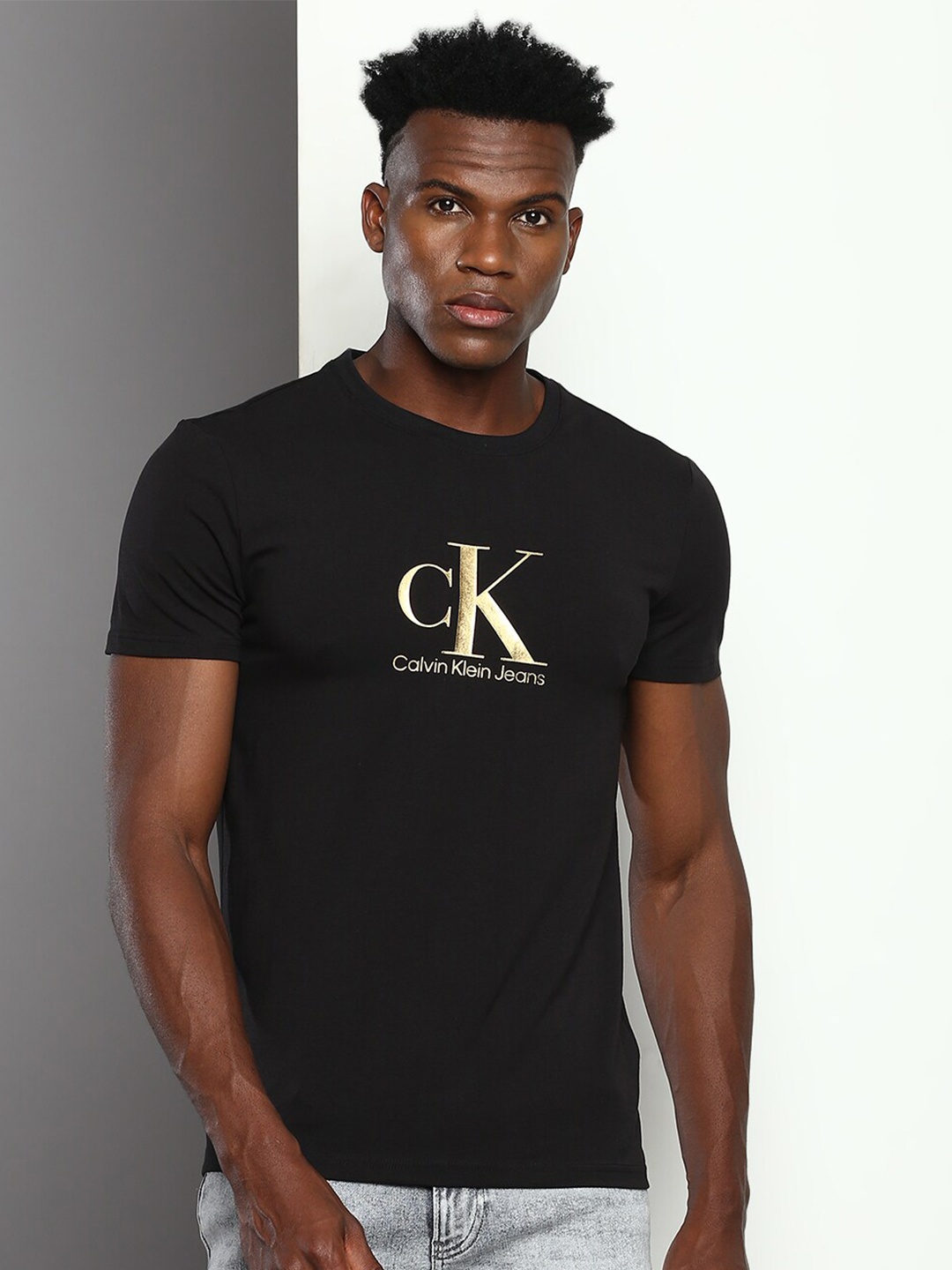 Calvin Klein Jeans Brand Logo Printed Slim Fit T-shirt, Black