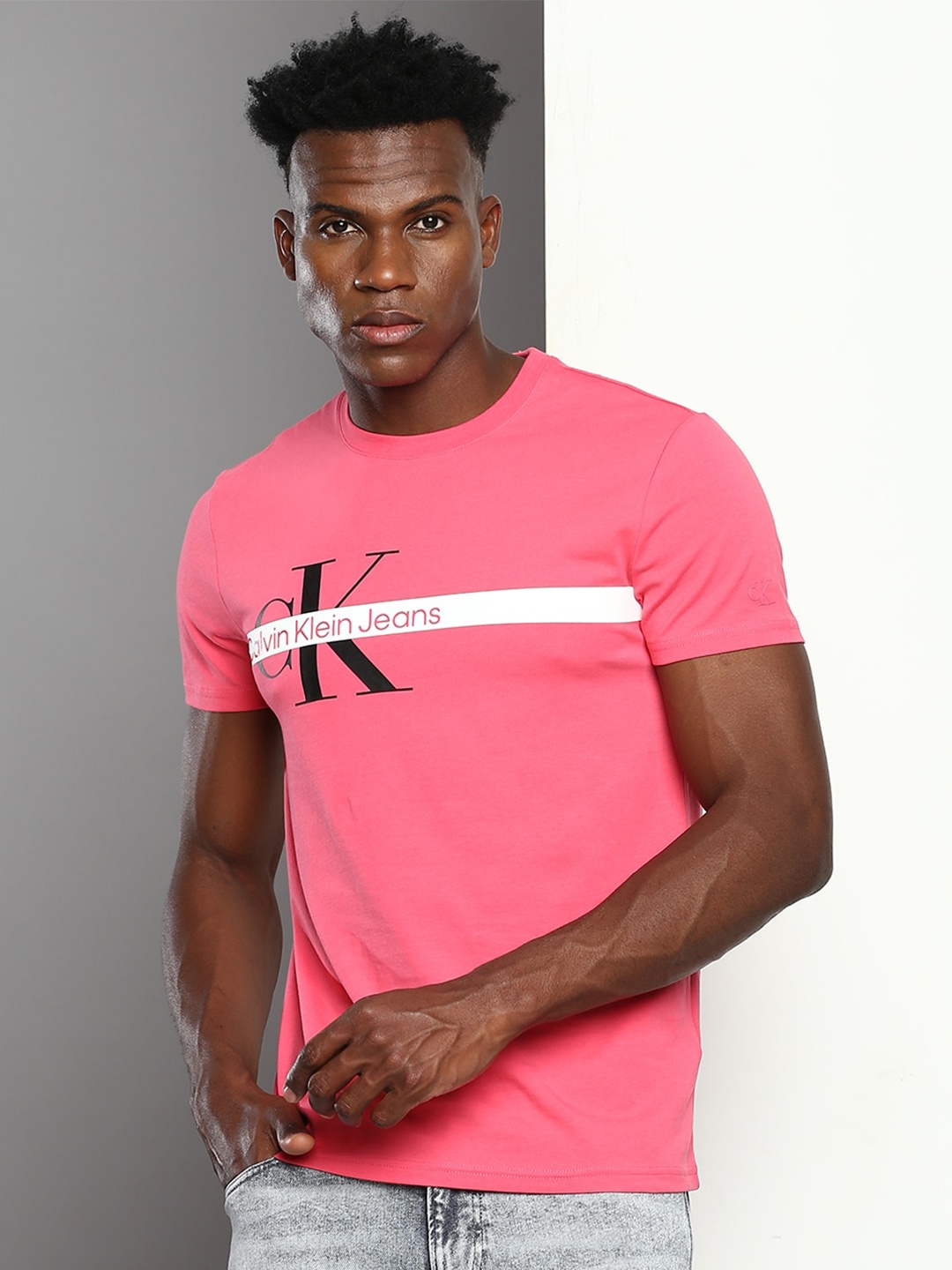 

Calvin Klein Jeans Typography Printed Slim Fit T-shirt, Pink