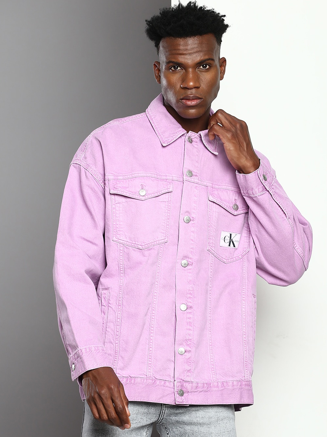 

Calvin Klein Jeans Long Sleeves Oversized Cotton Denim Jacket, Purple