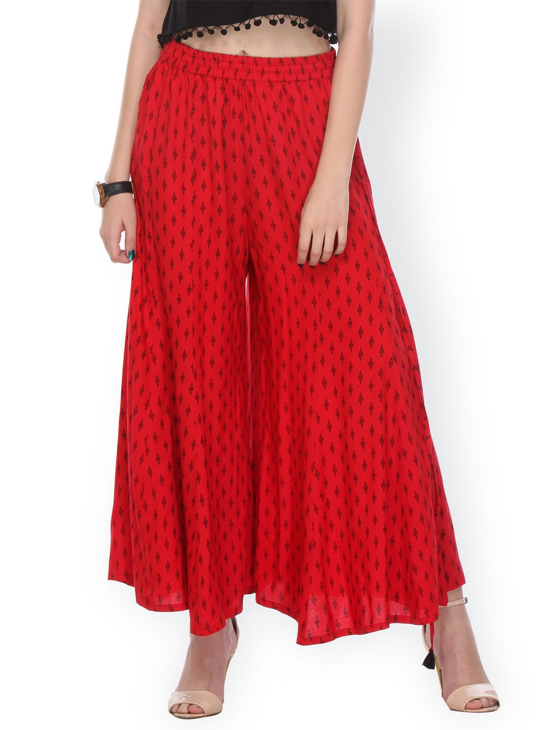 

Varanga Red Printed Straight Palazzo