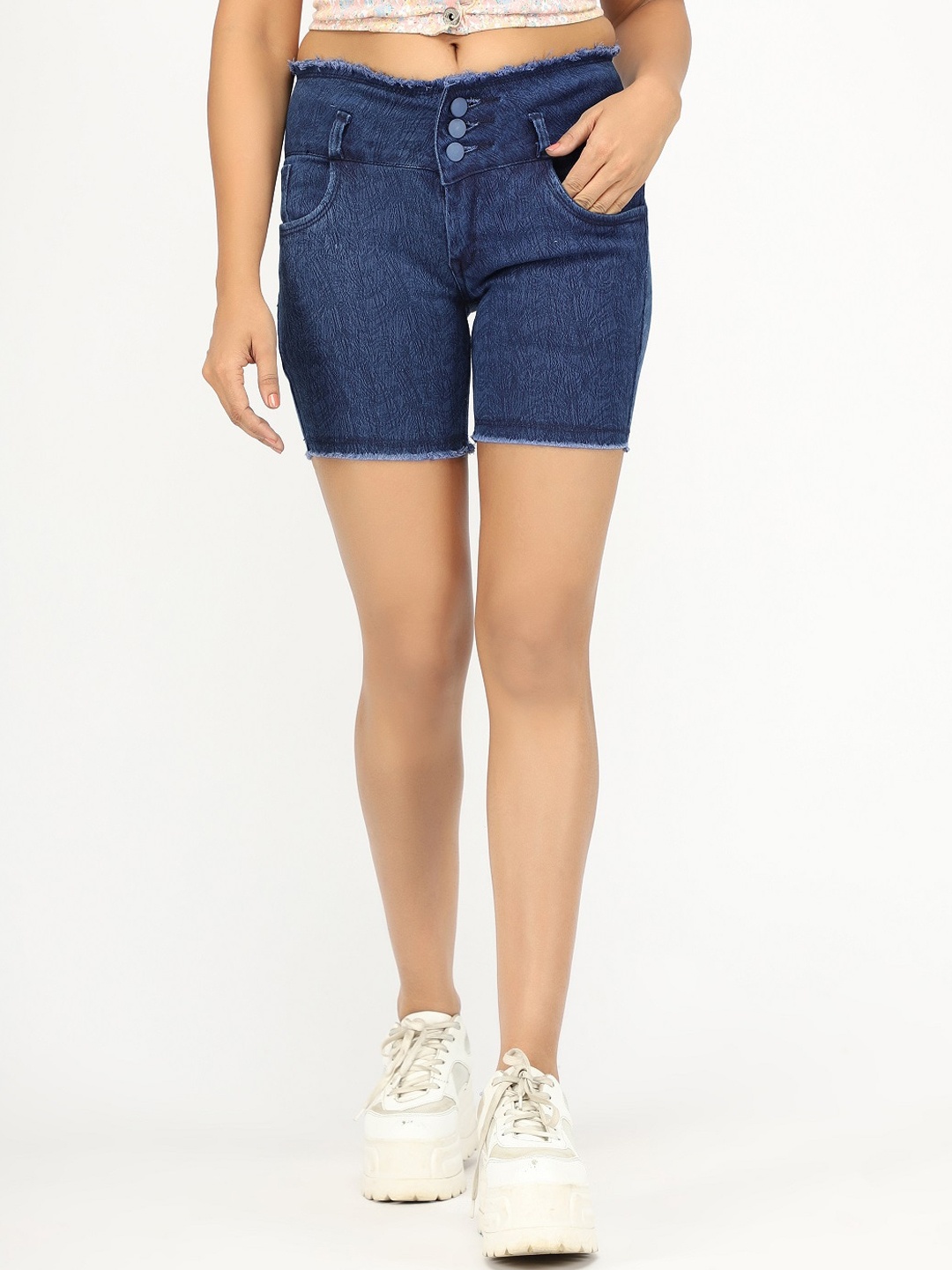 

AngelFab Women High-Rise Denim Denim Shorts, Blue