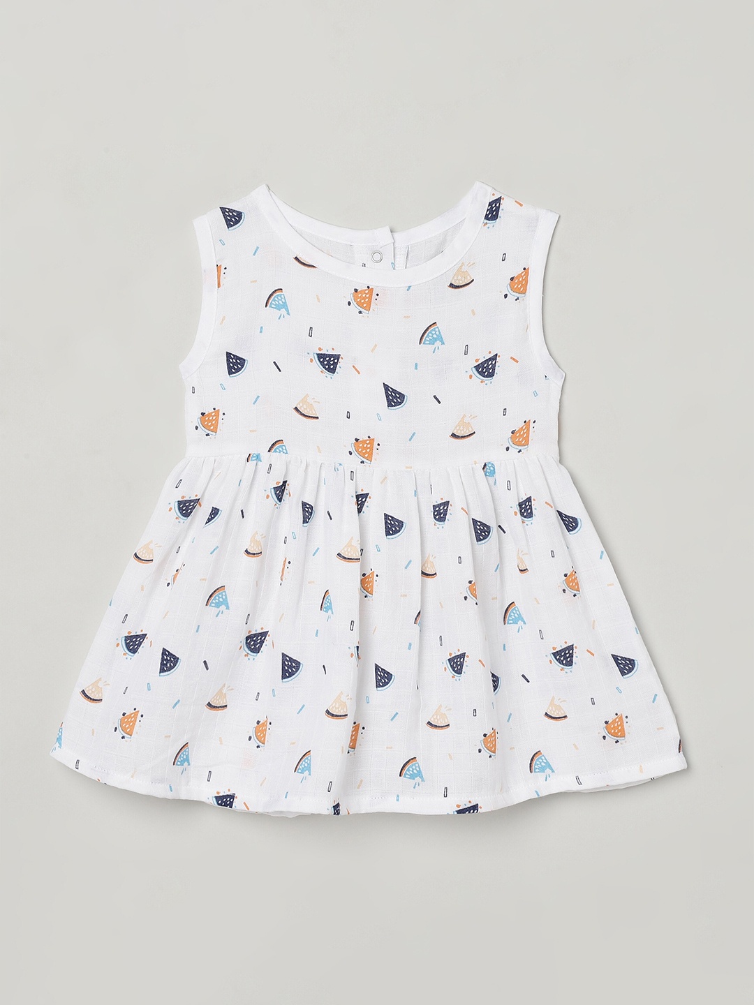 

The Boo Boo Club Girls Printed Sustainable Fit & Flare Organic Cotton Dress, White