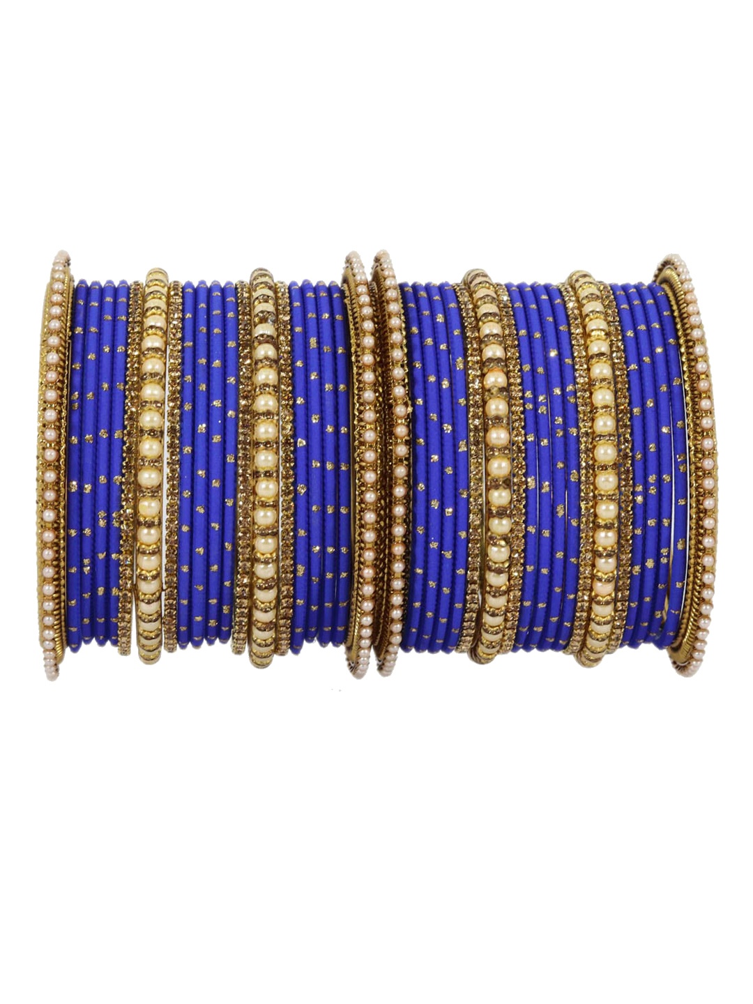 

NMII Set Of 40 Zircon Gemstone Studded Metal Bangles, Blue